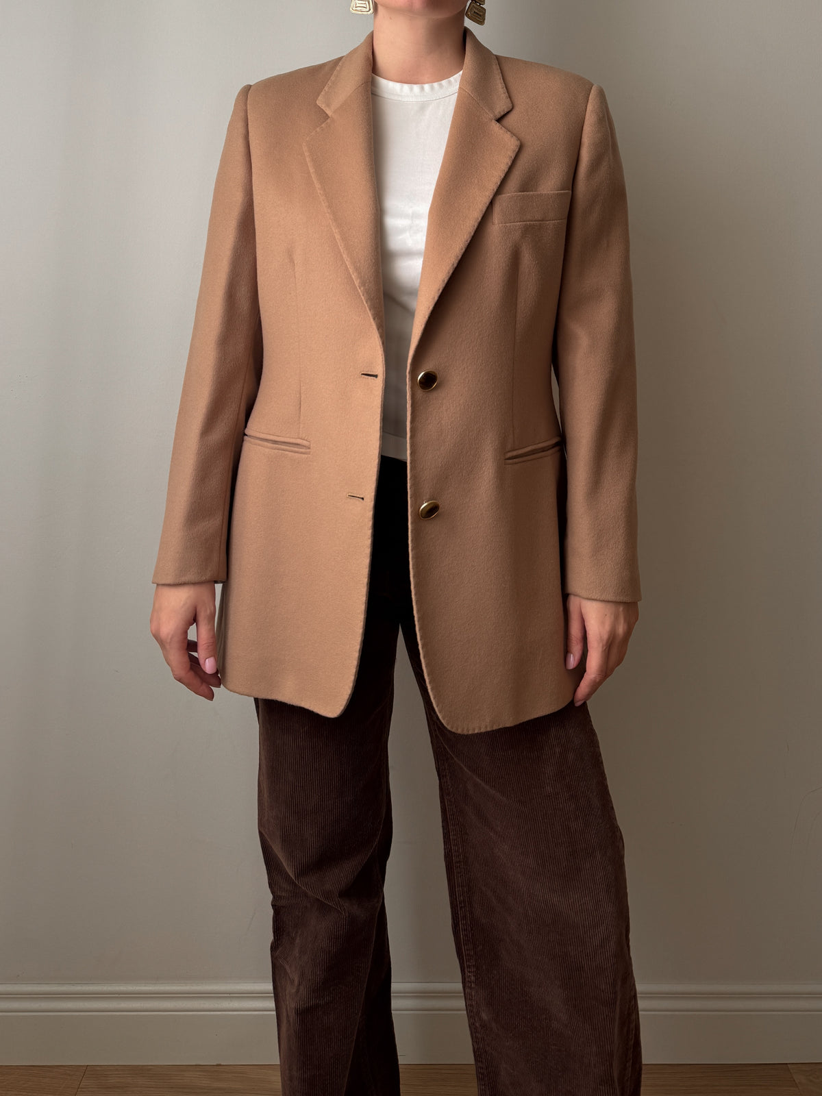 Blazer in lana e cashmere color cammello