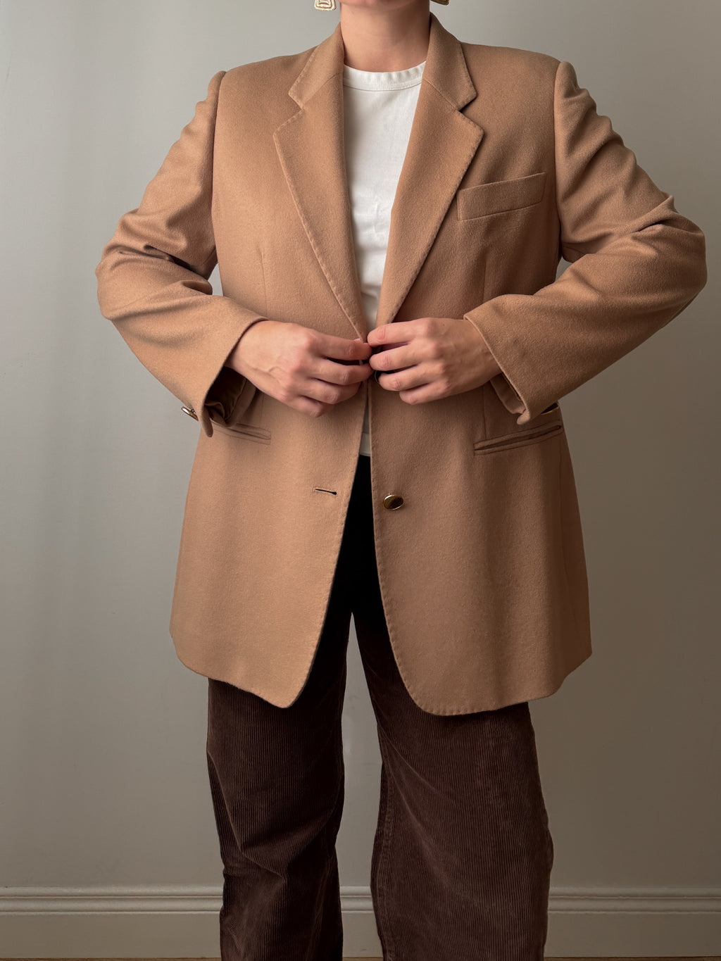 Blazer in lana e cashmere color cammello