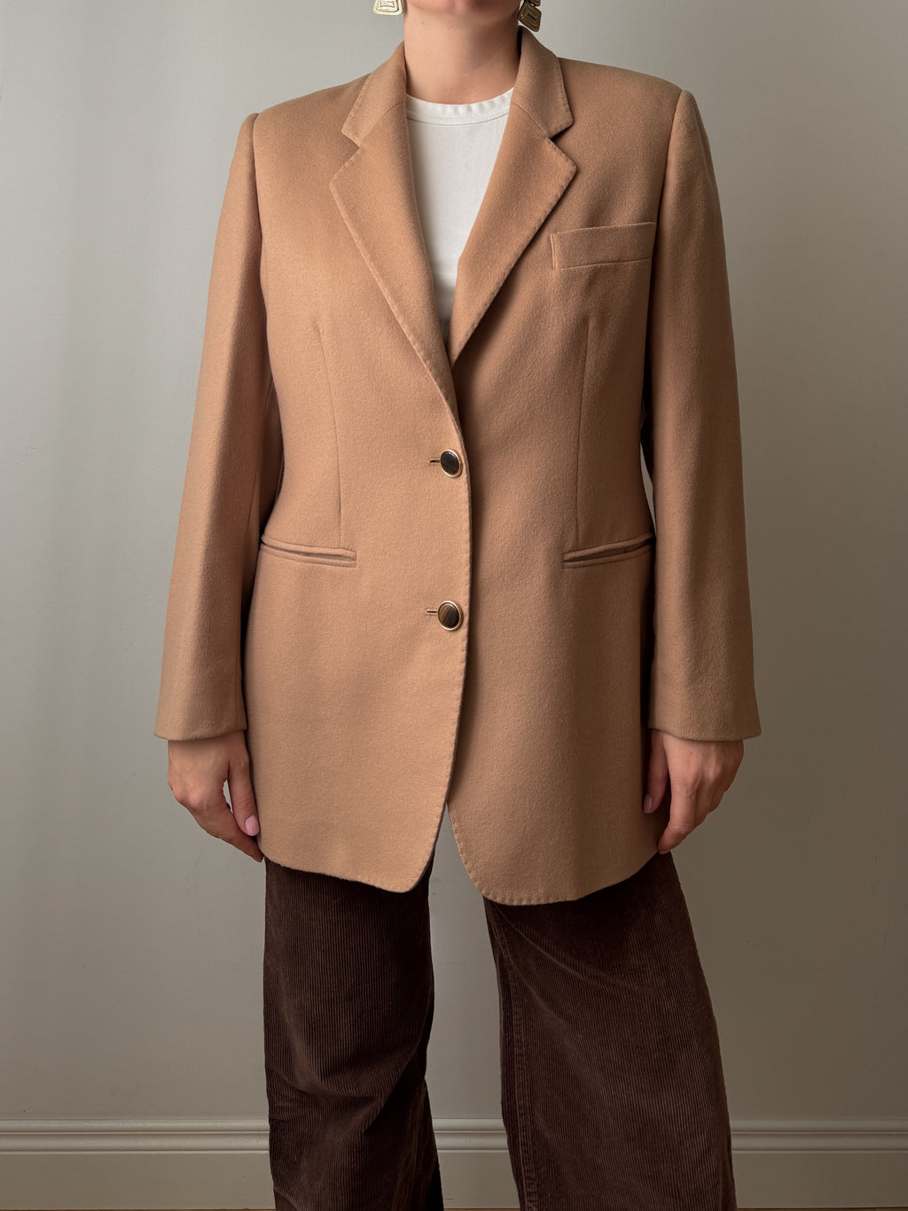 Blazer in lana e cashmere color cammello