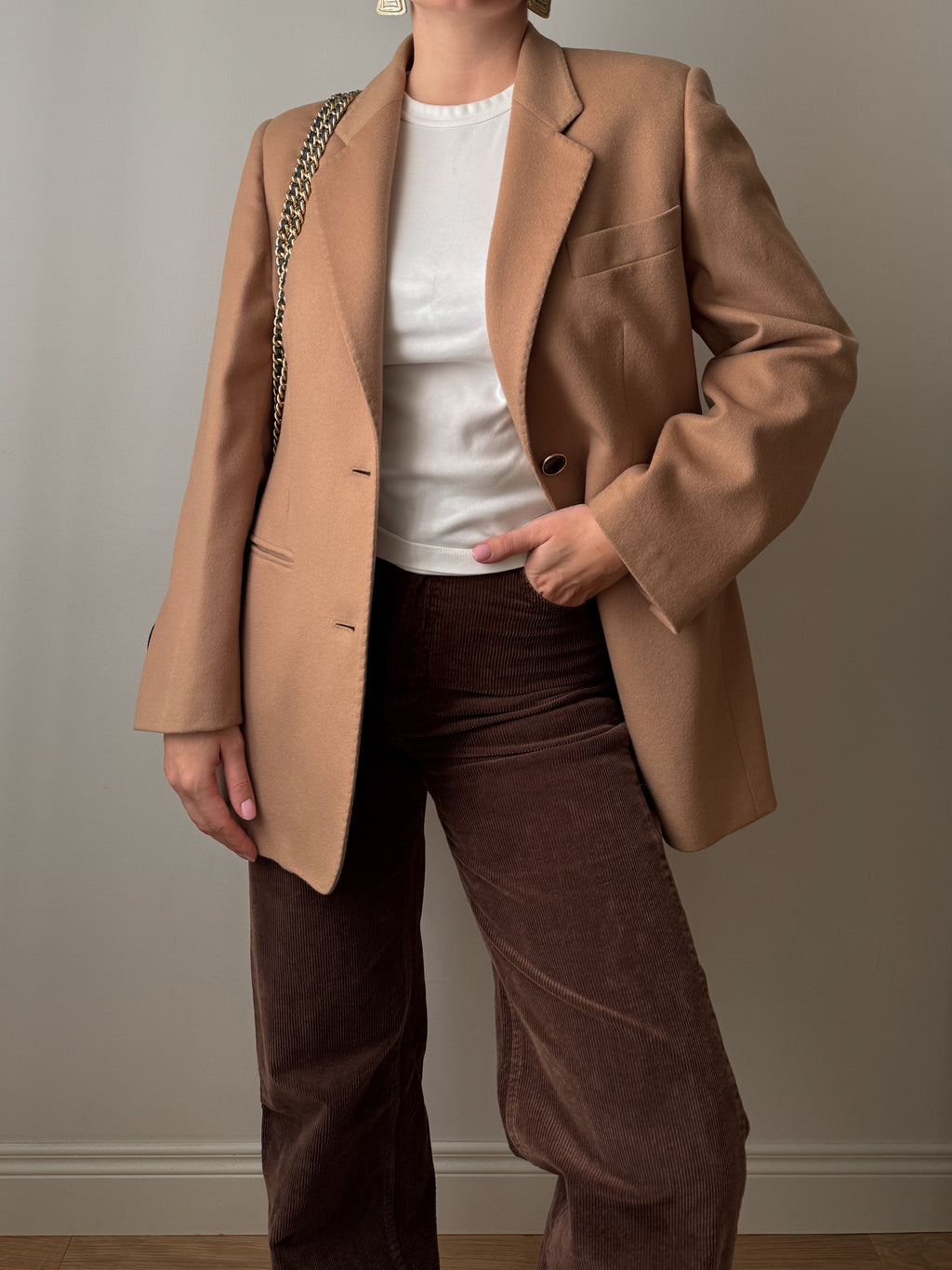 Blazer in lana e cashmere color cammello