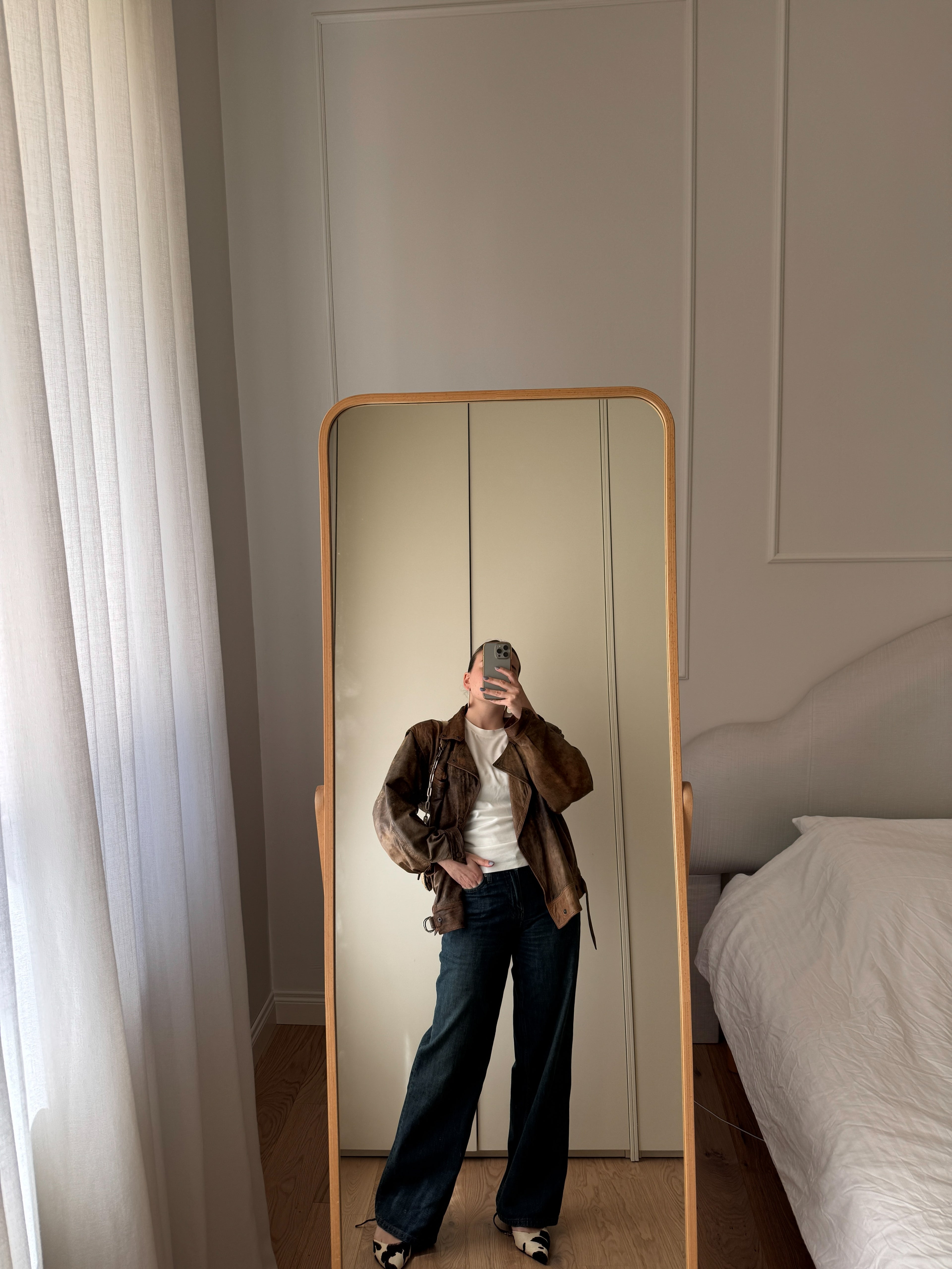 Giacca biker in vera pelle distressed