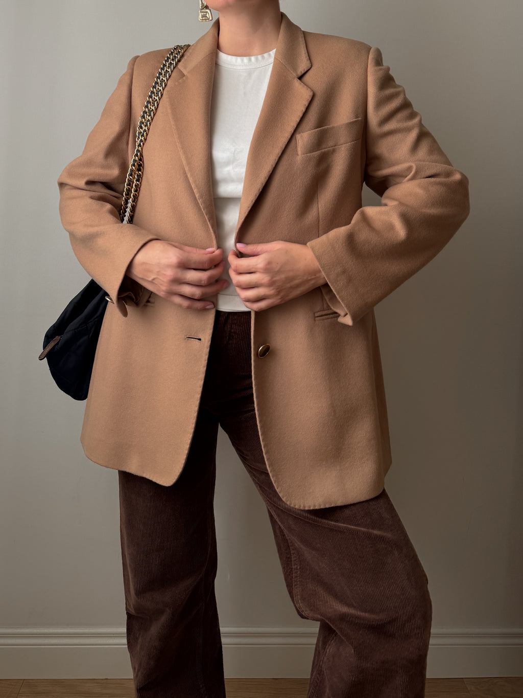 Blazer in lana e cashmere color cammello