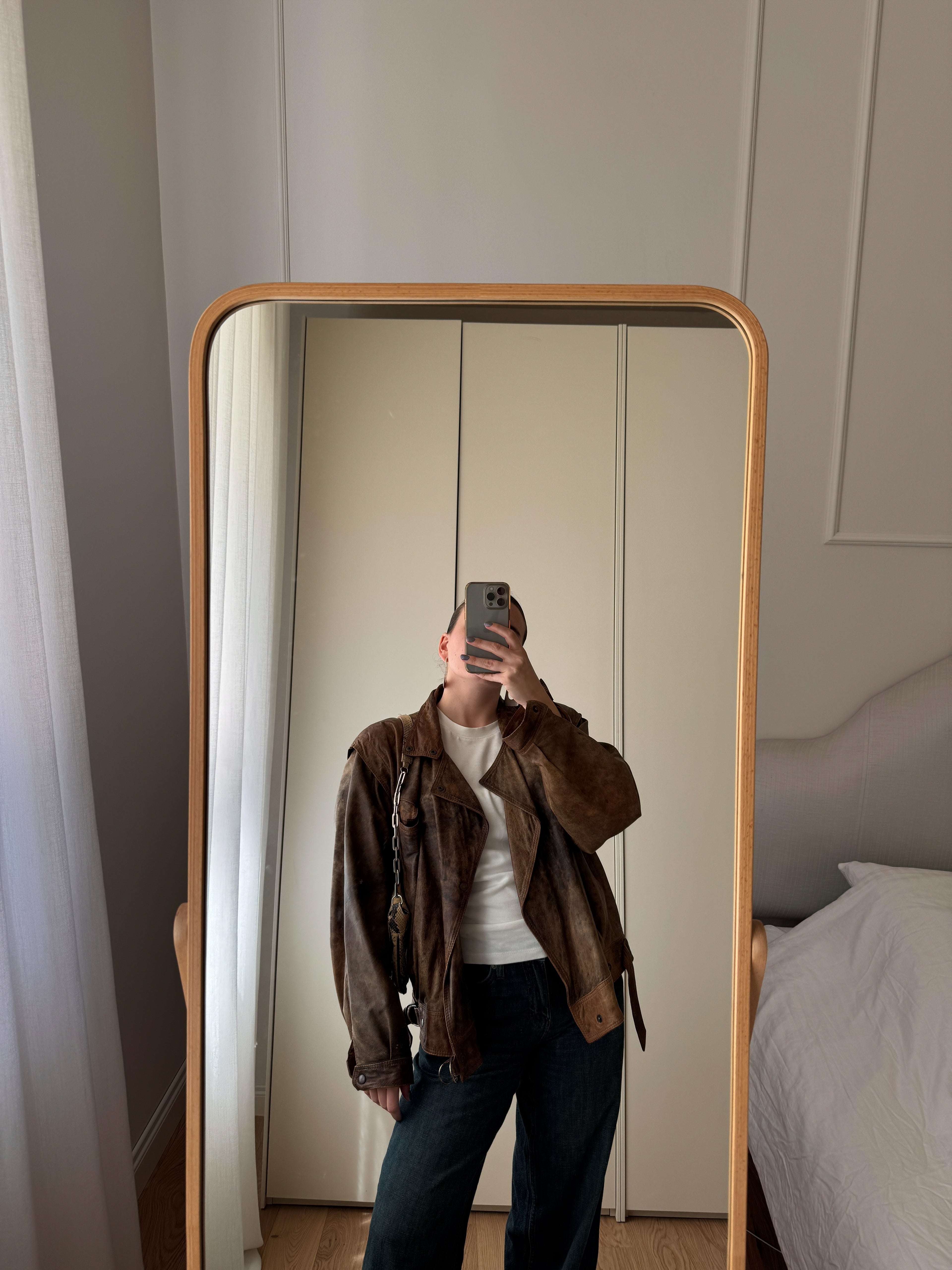 Giacca biker in vera pelle distressed