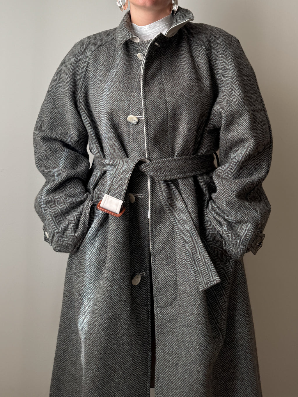 Trench double face in lana spigata