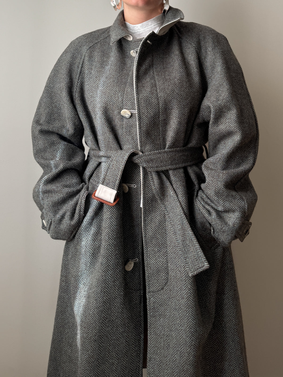 Trench double face in lana spigata