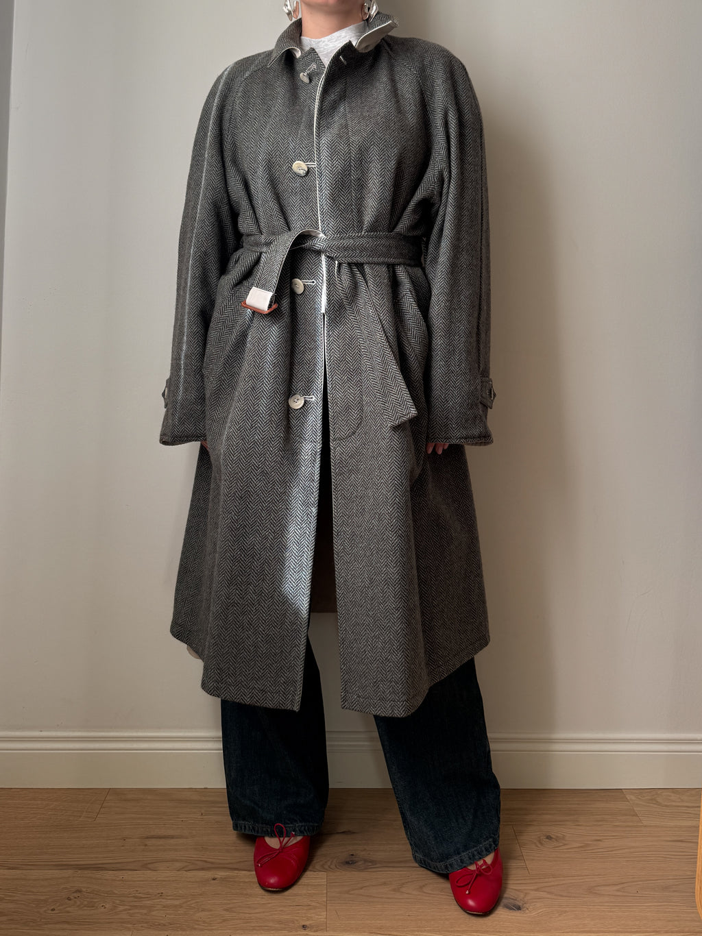 Trench double face in lana spigata