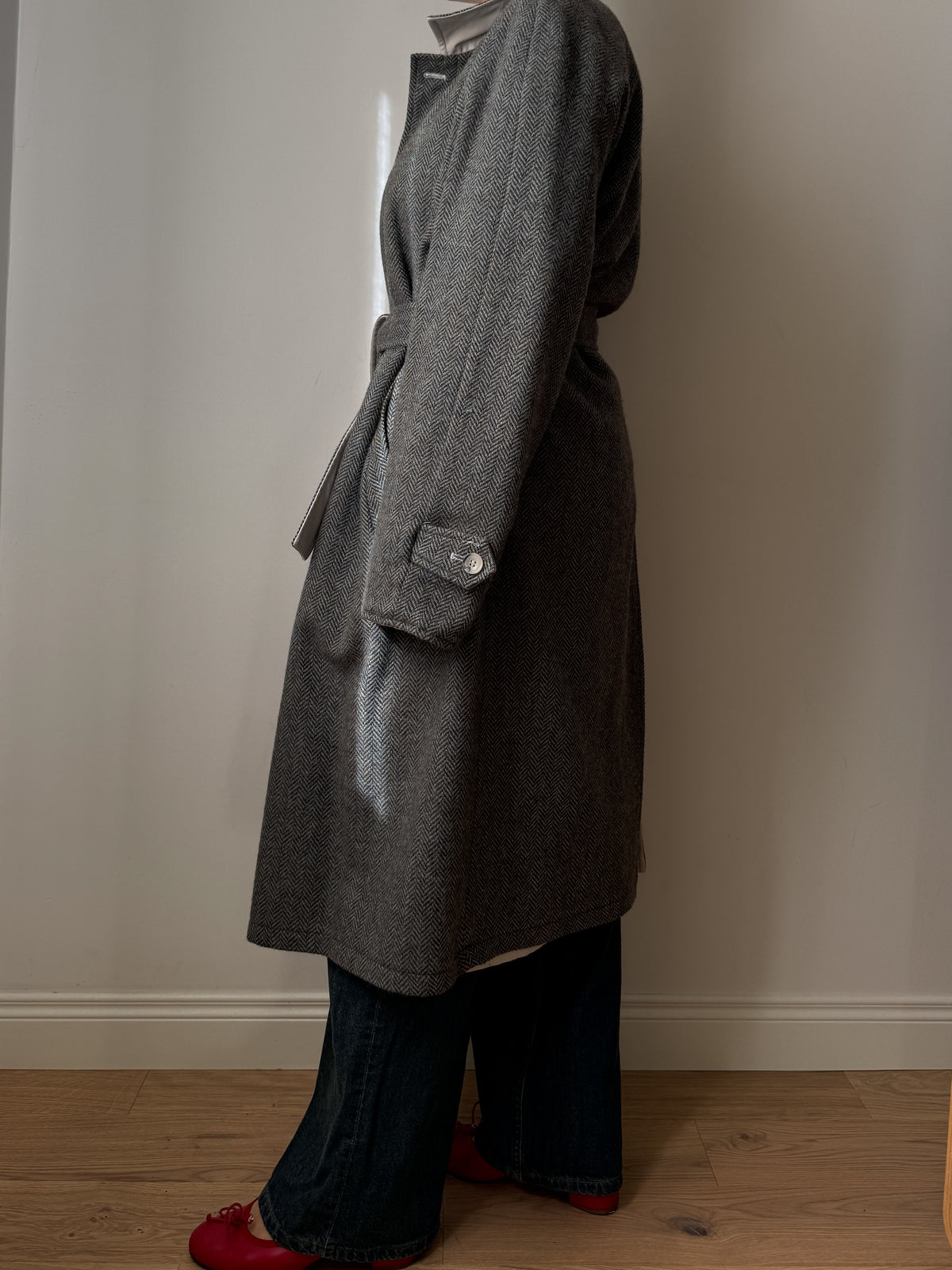 Trench double face in lana spigata