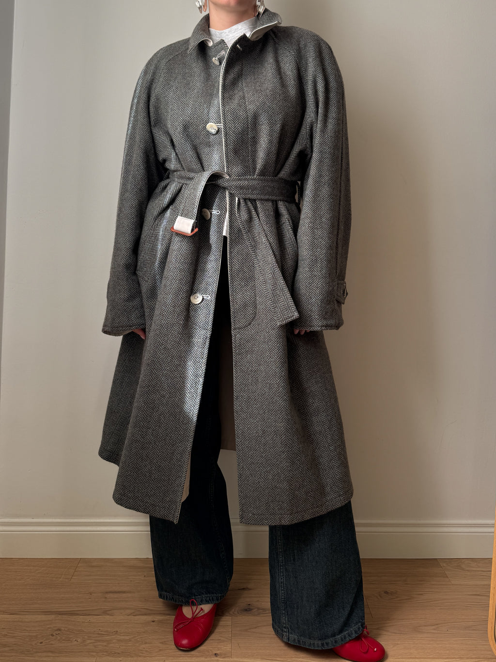 Trench double face in lana spigata