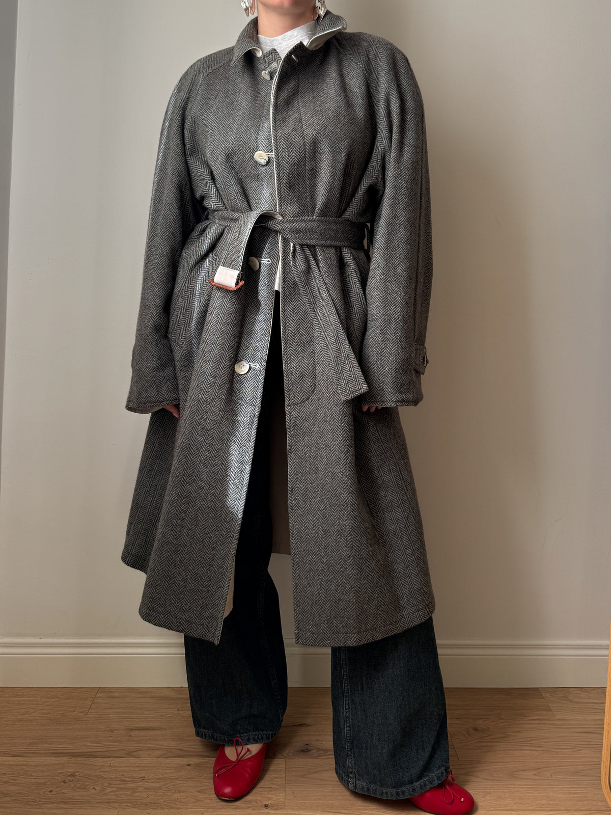 Trench double face in lana spigata