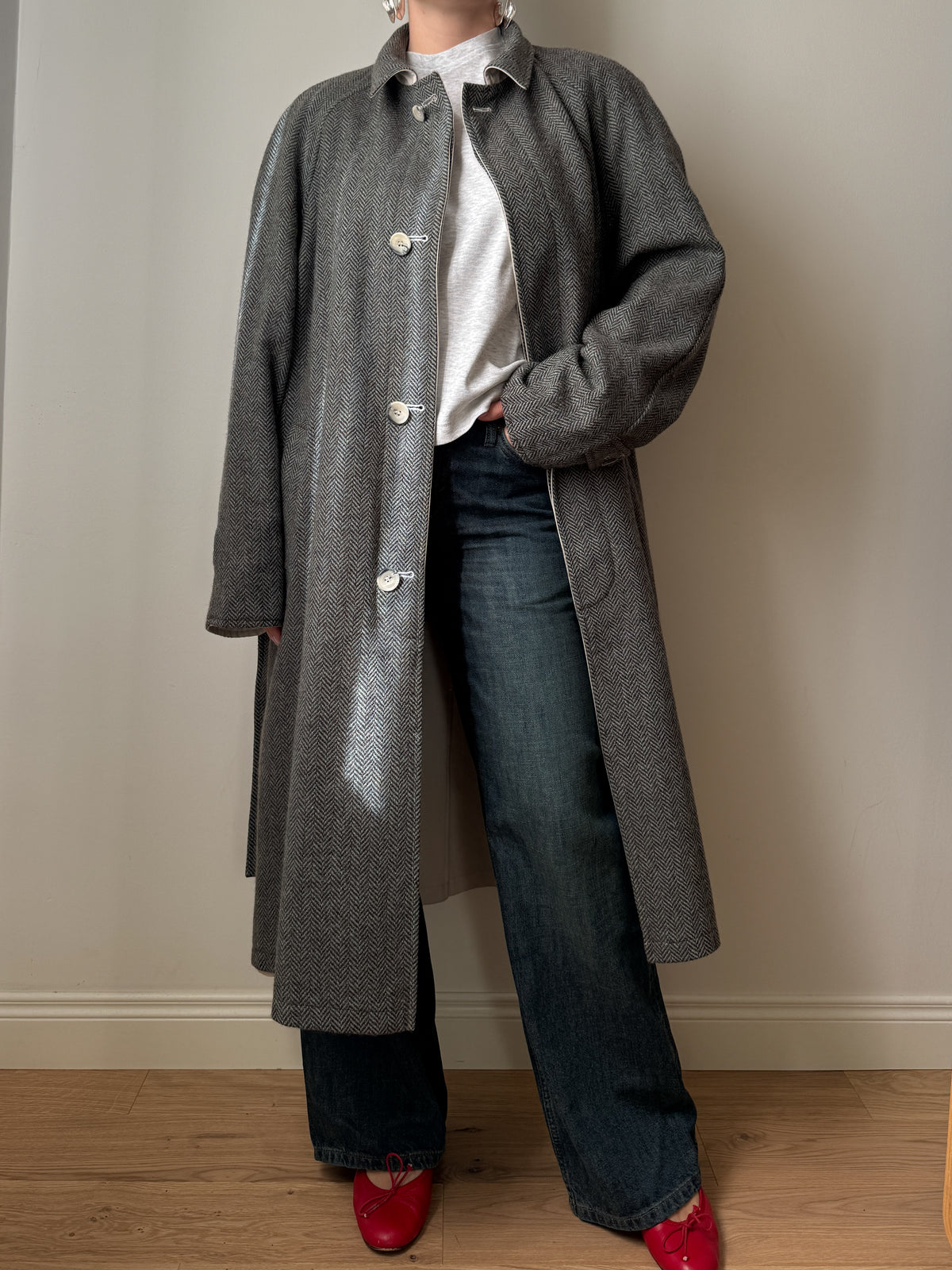 Trench double face in lana spigata