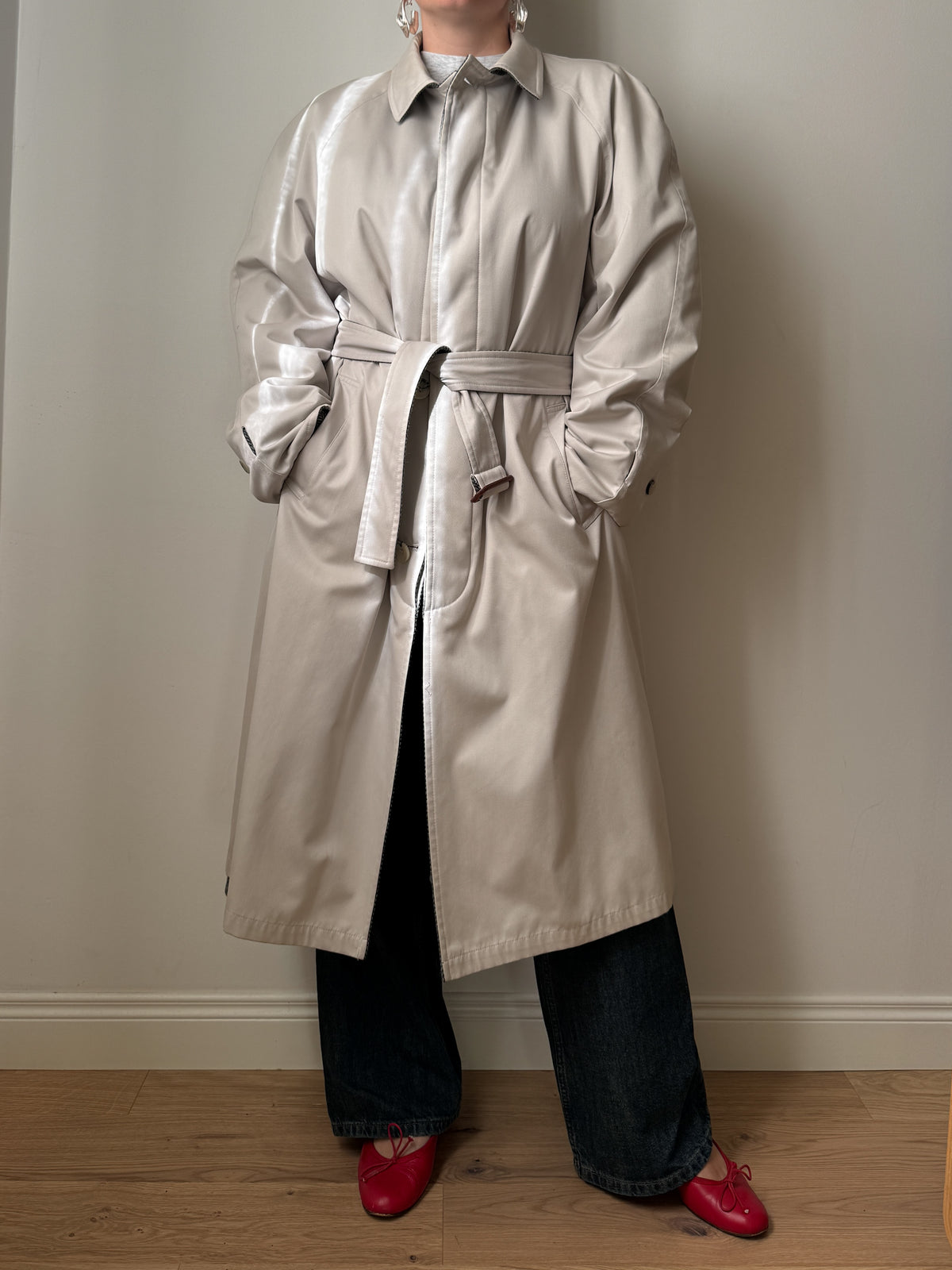 Trench double face in lana spigata