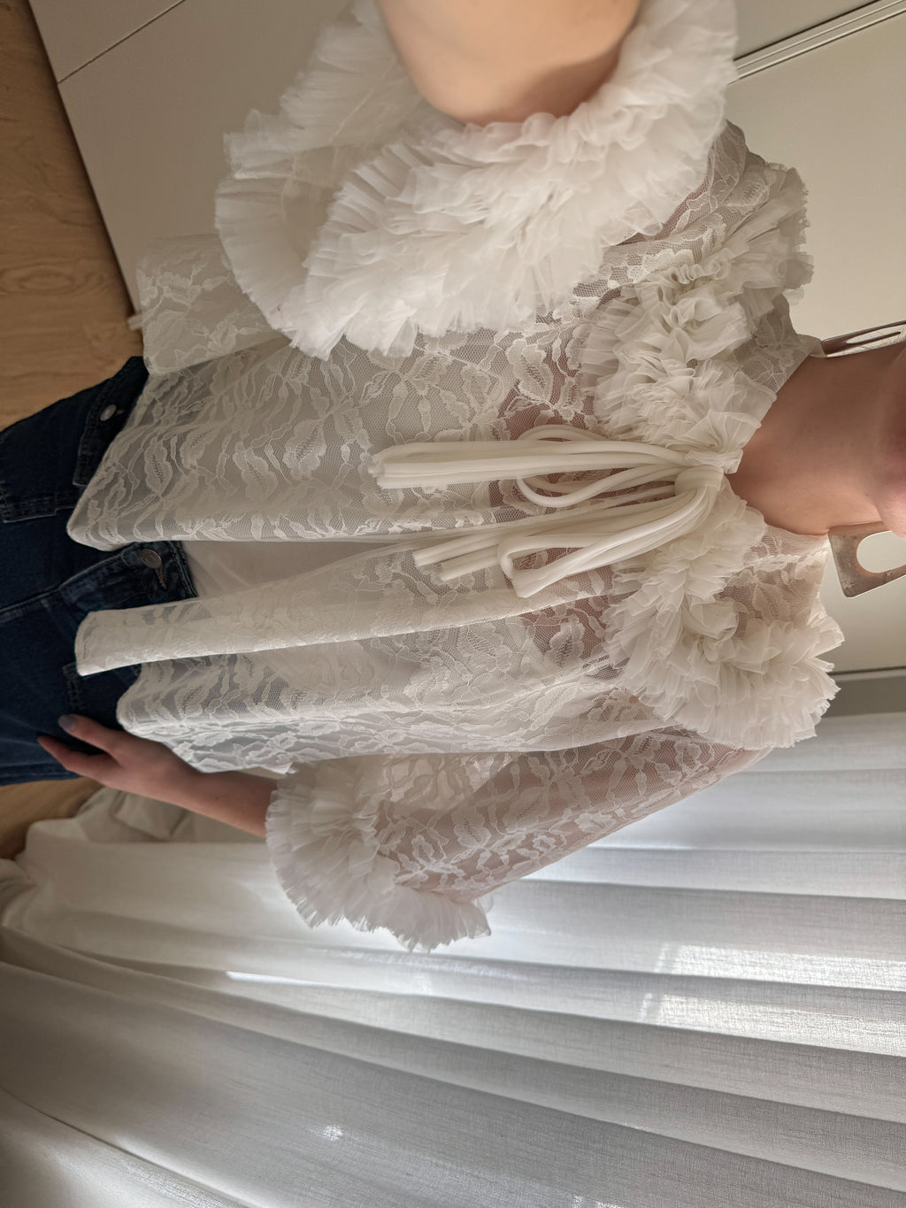 Baby doll in pizzo e ruches bianco