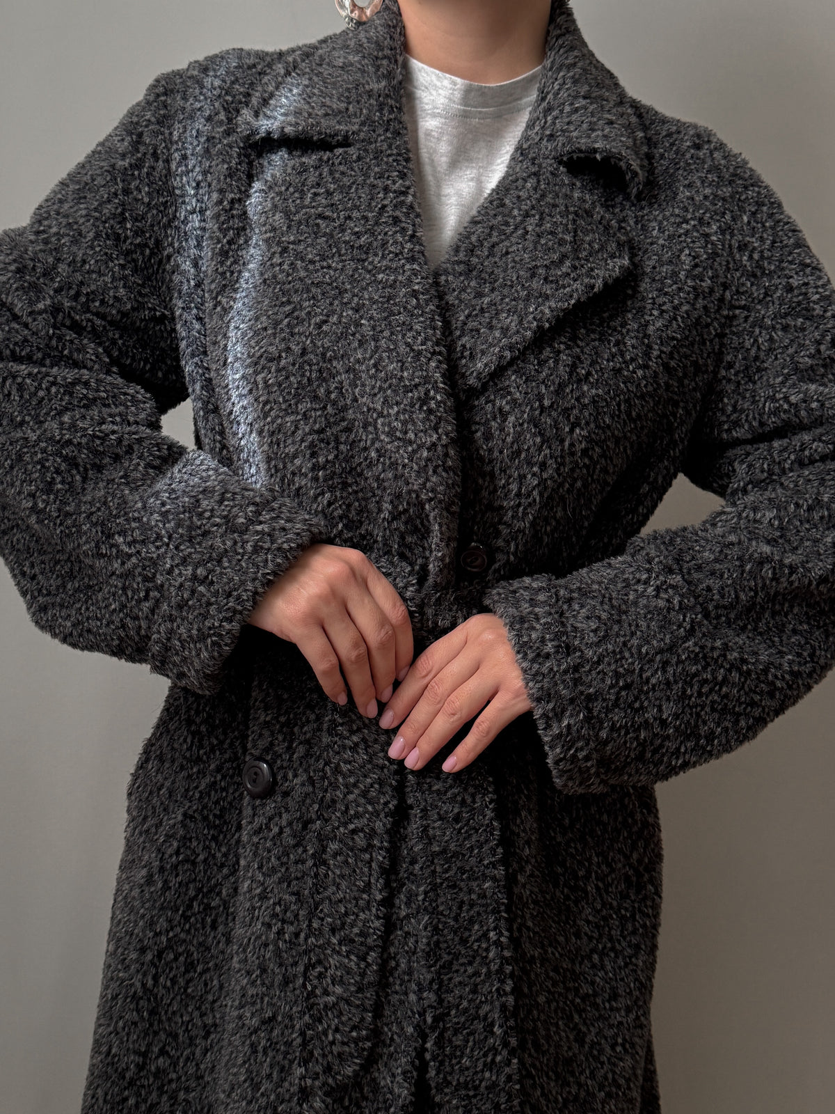 Cappotto in alpaca e lana effetto teddy