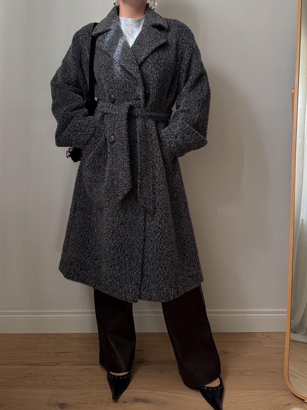 Cappotto in alpaca e lana effetto teddy