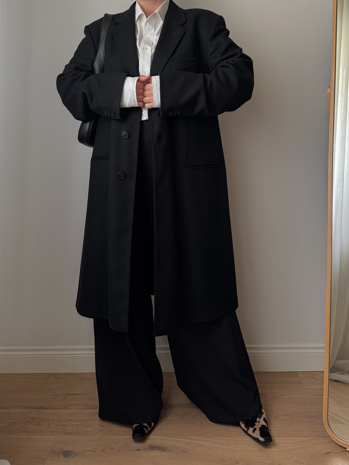 Cappotto Lebole nero in lana e cashmere
