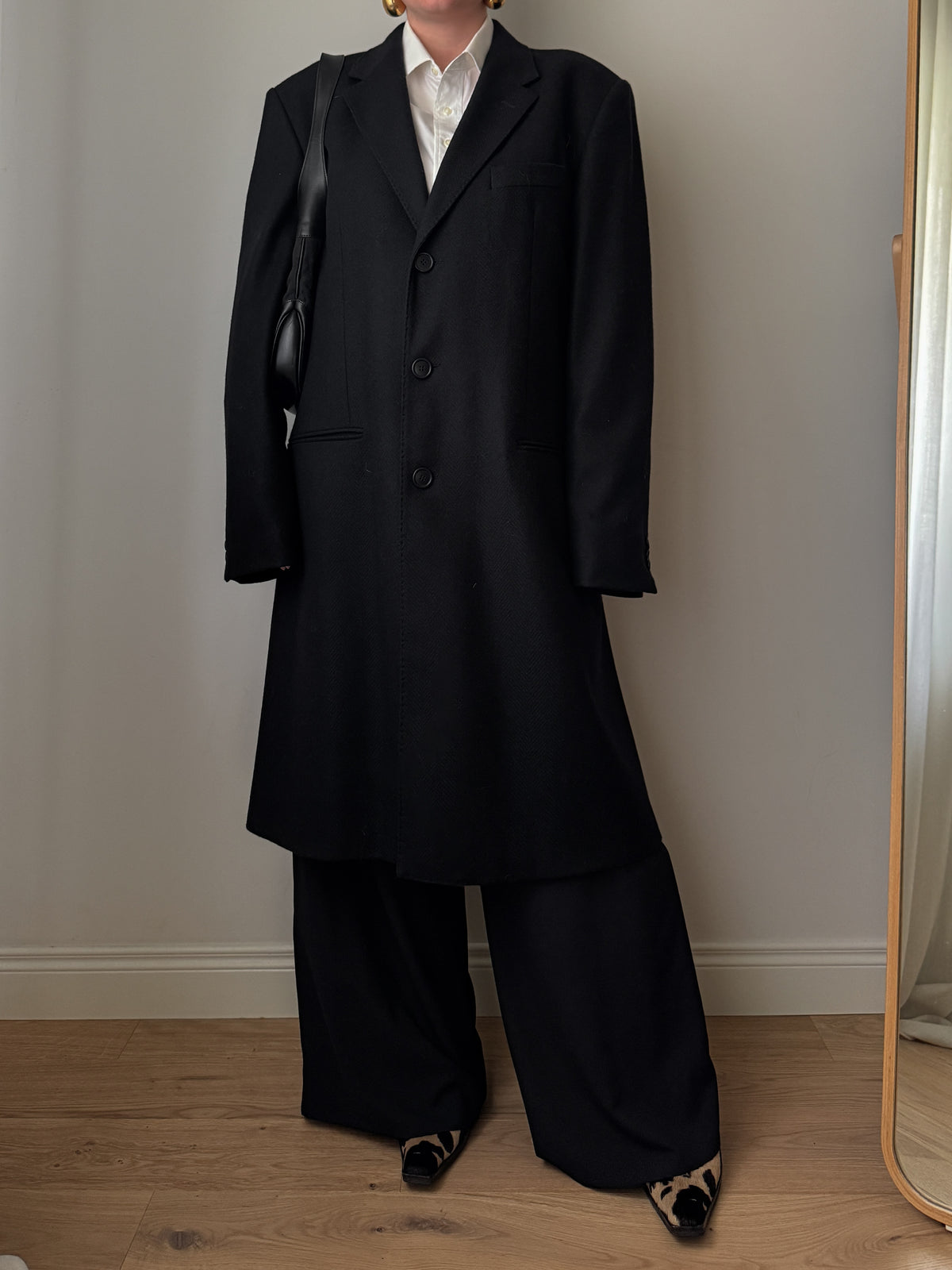 Cappotto Lebole nero in lana e cashmere