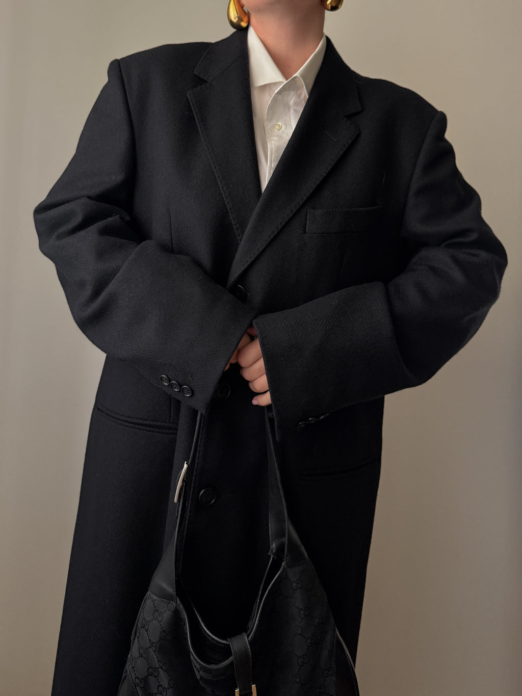Cappotto Lebole nero in lana e cashmere