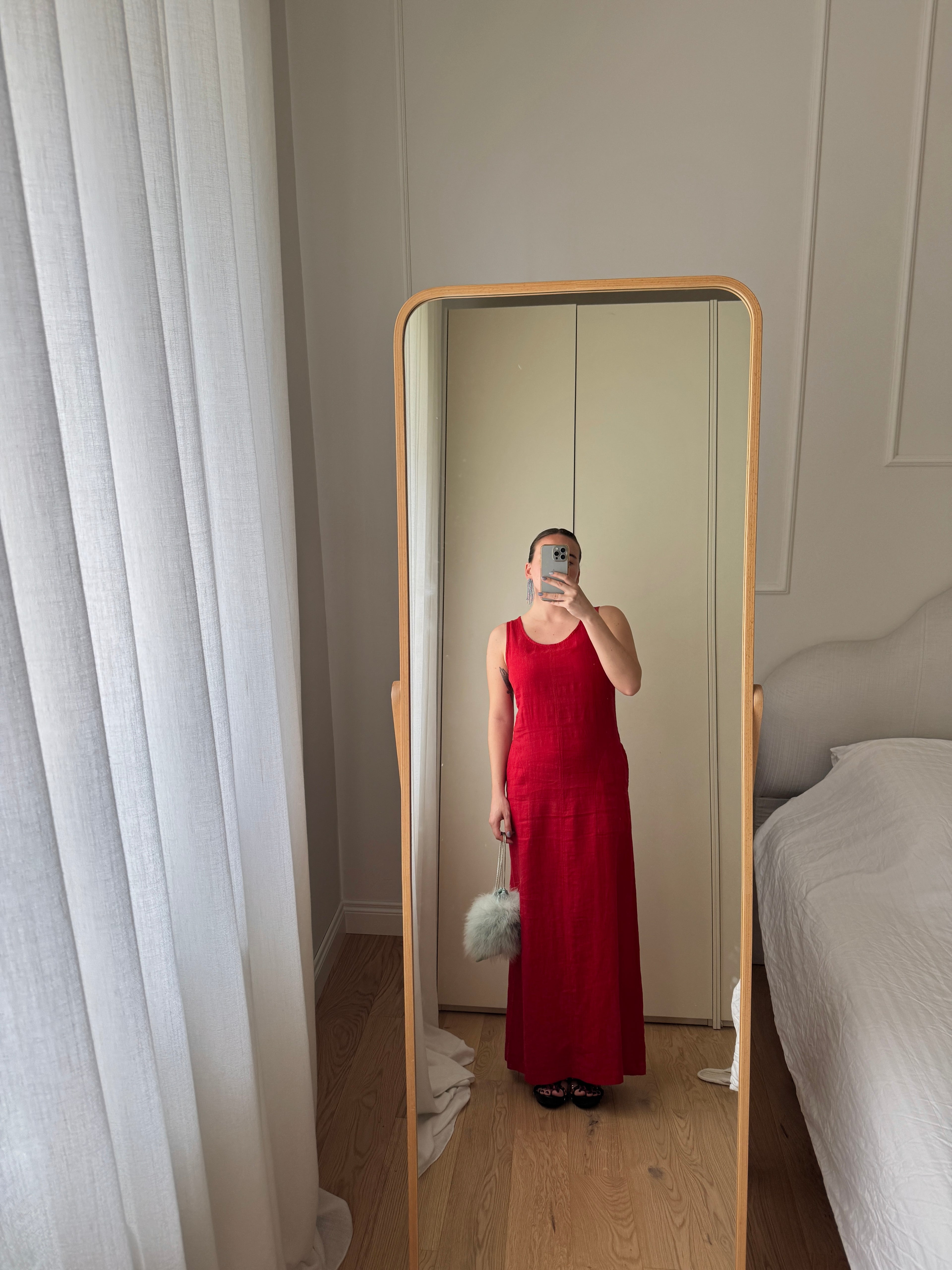 Abito lungo in puro lino rosso