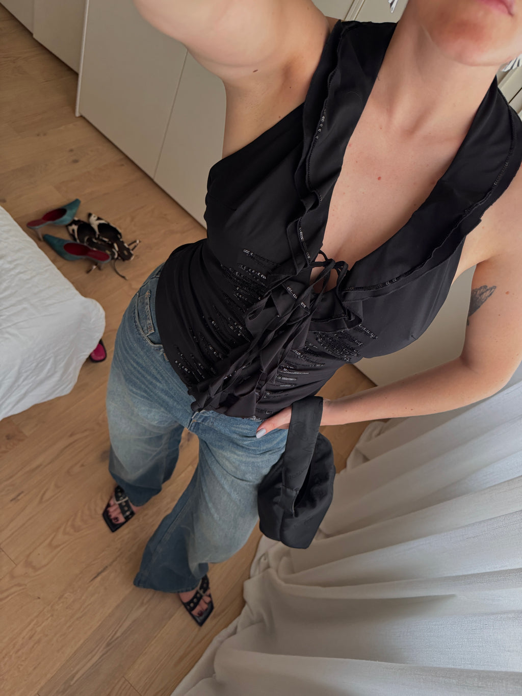 Top Seventy in cotone e paillettes