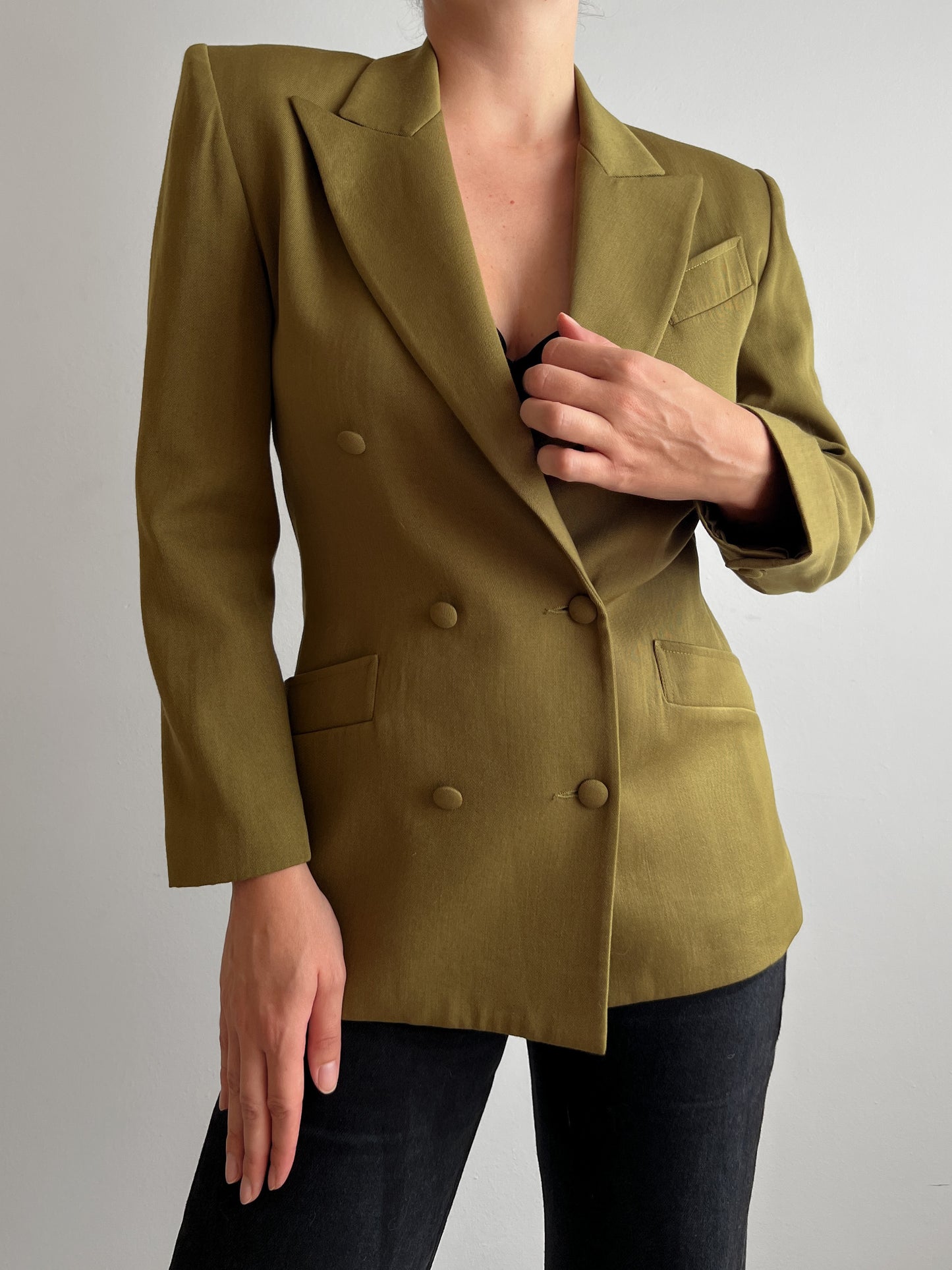 Viscose and wool olive blazer