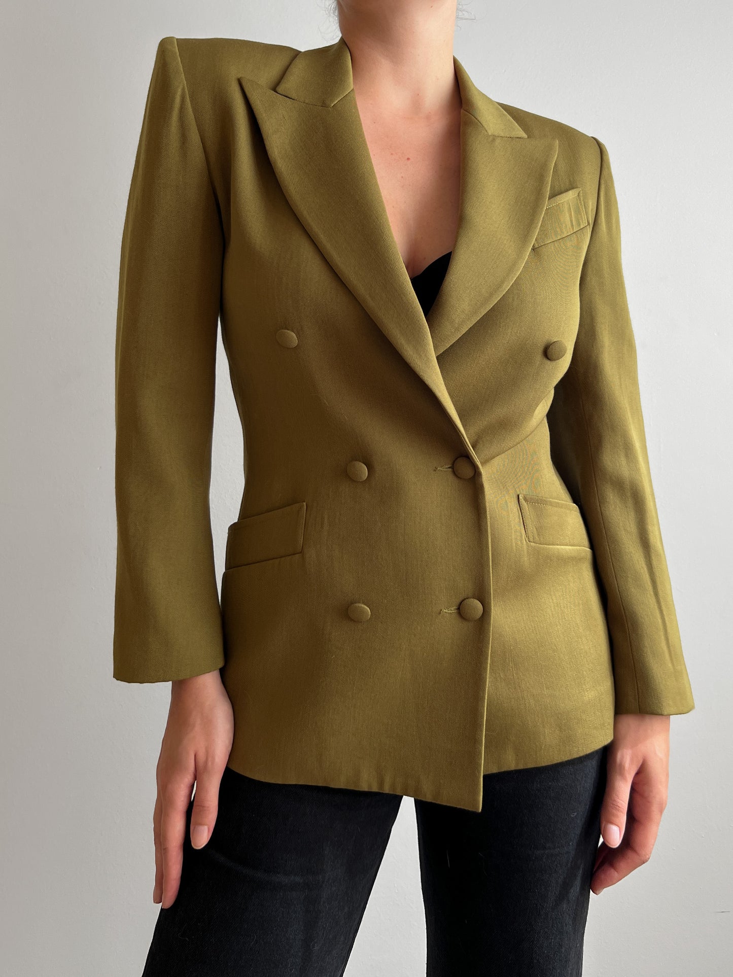 Viscose and wool olive blazer