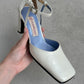 Genuine leather ivory slingback