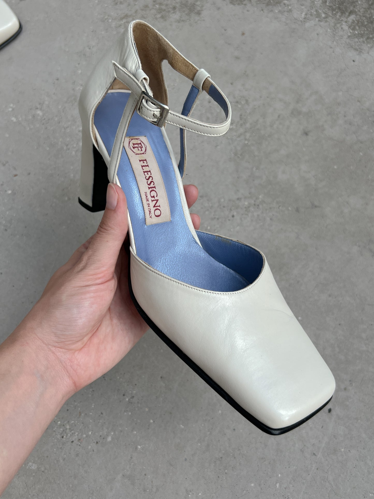 Genuine leather ivory slingback