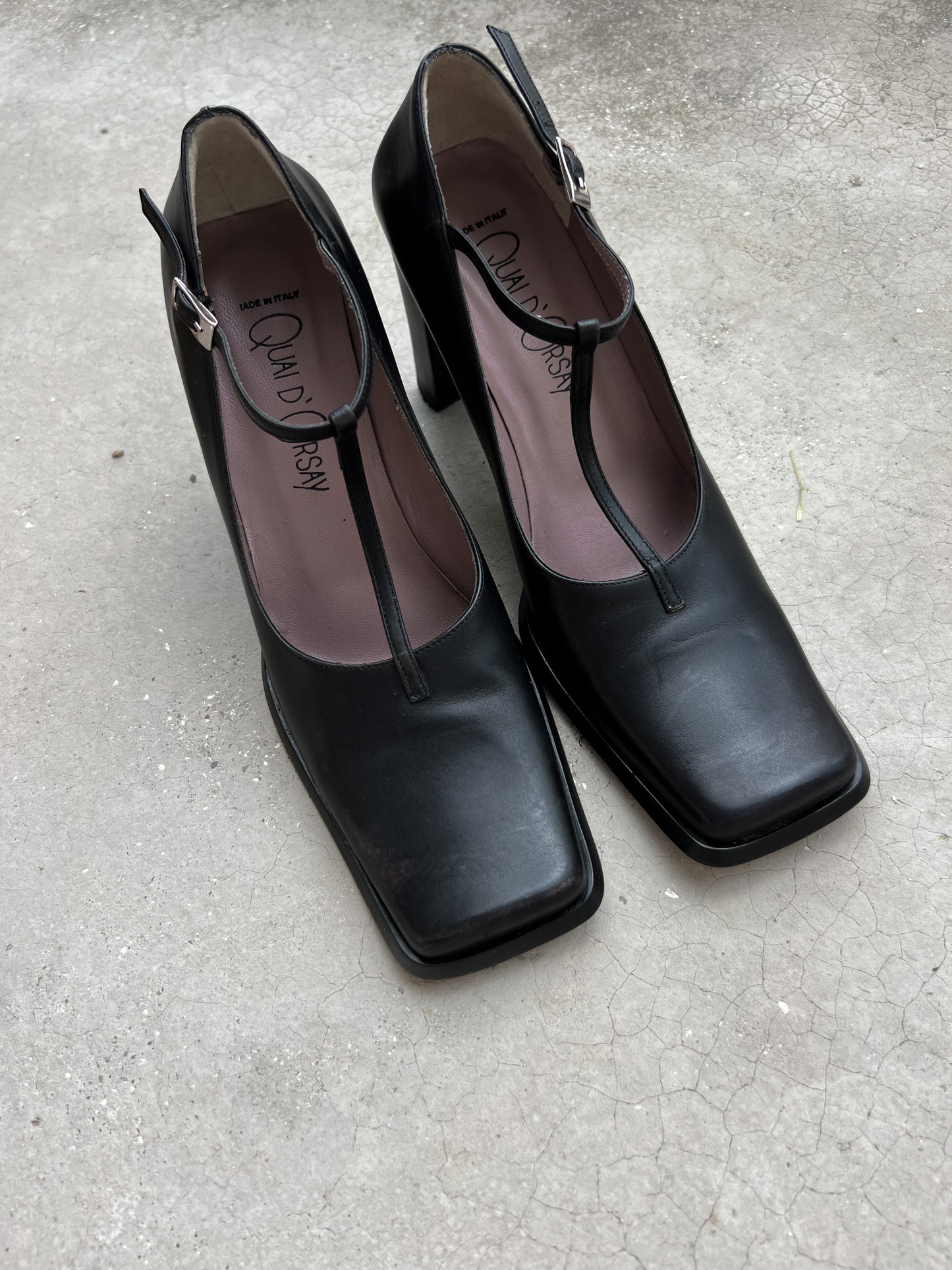 Genuine leather black slingback