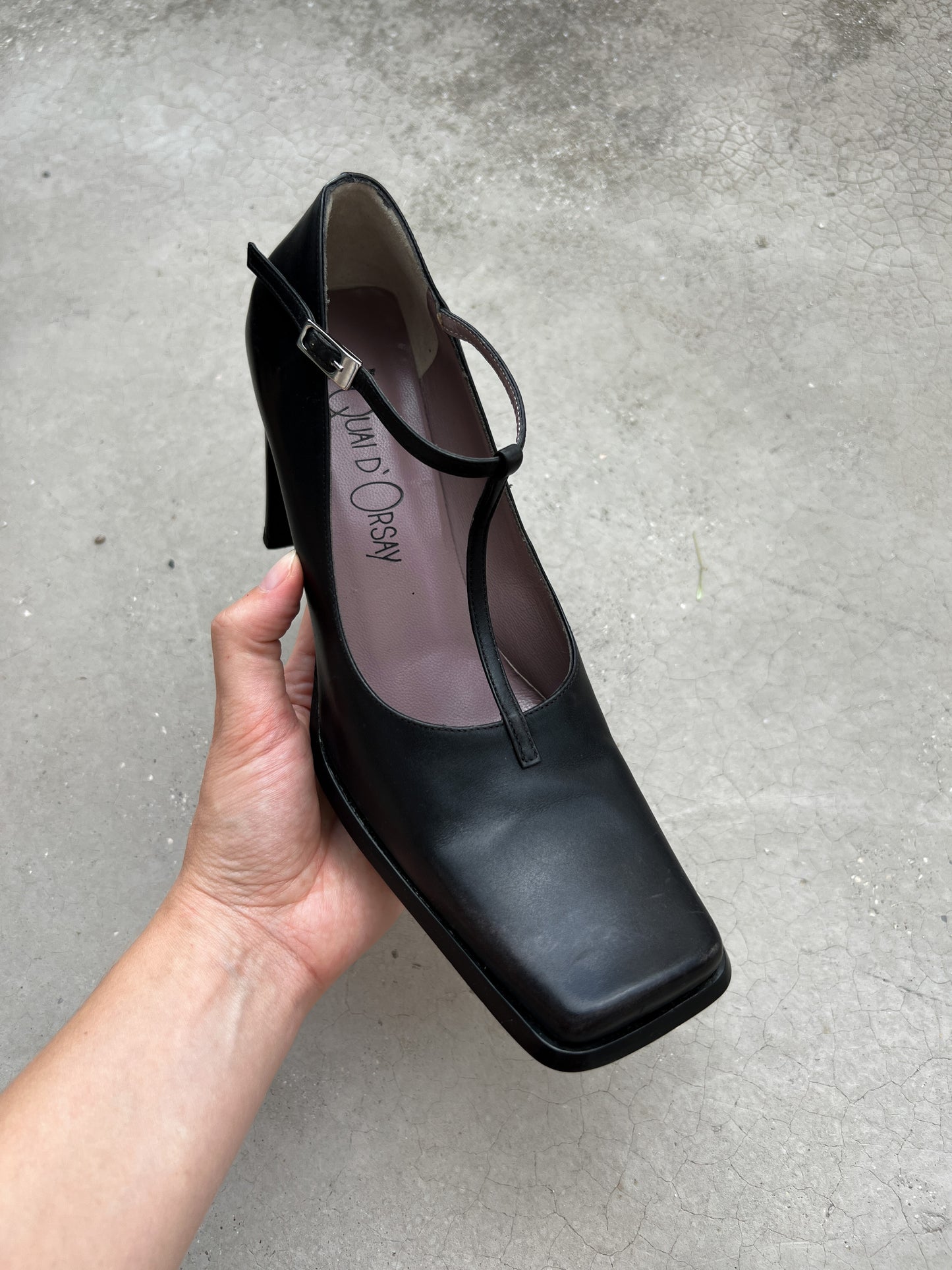 Genuine leather black slingback