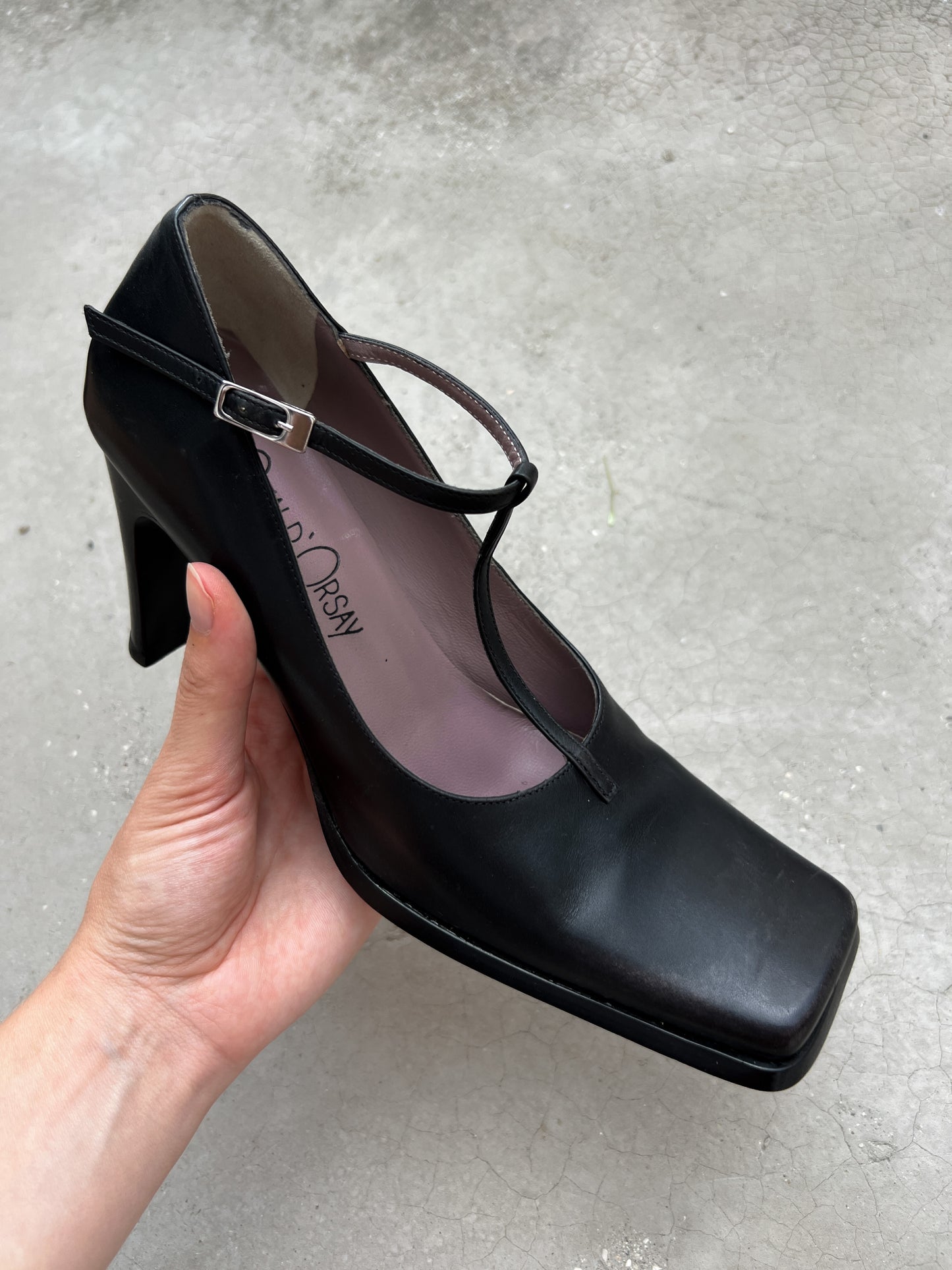 Genuine leather black slingback