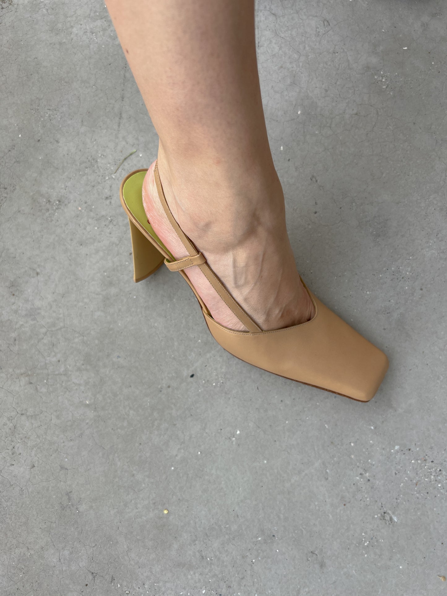 Genuine leather beige slingback