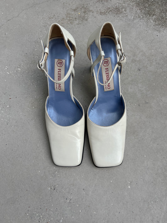 Genuine leather ivory slingback