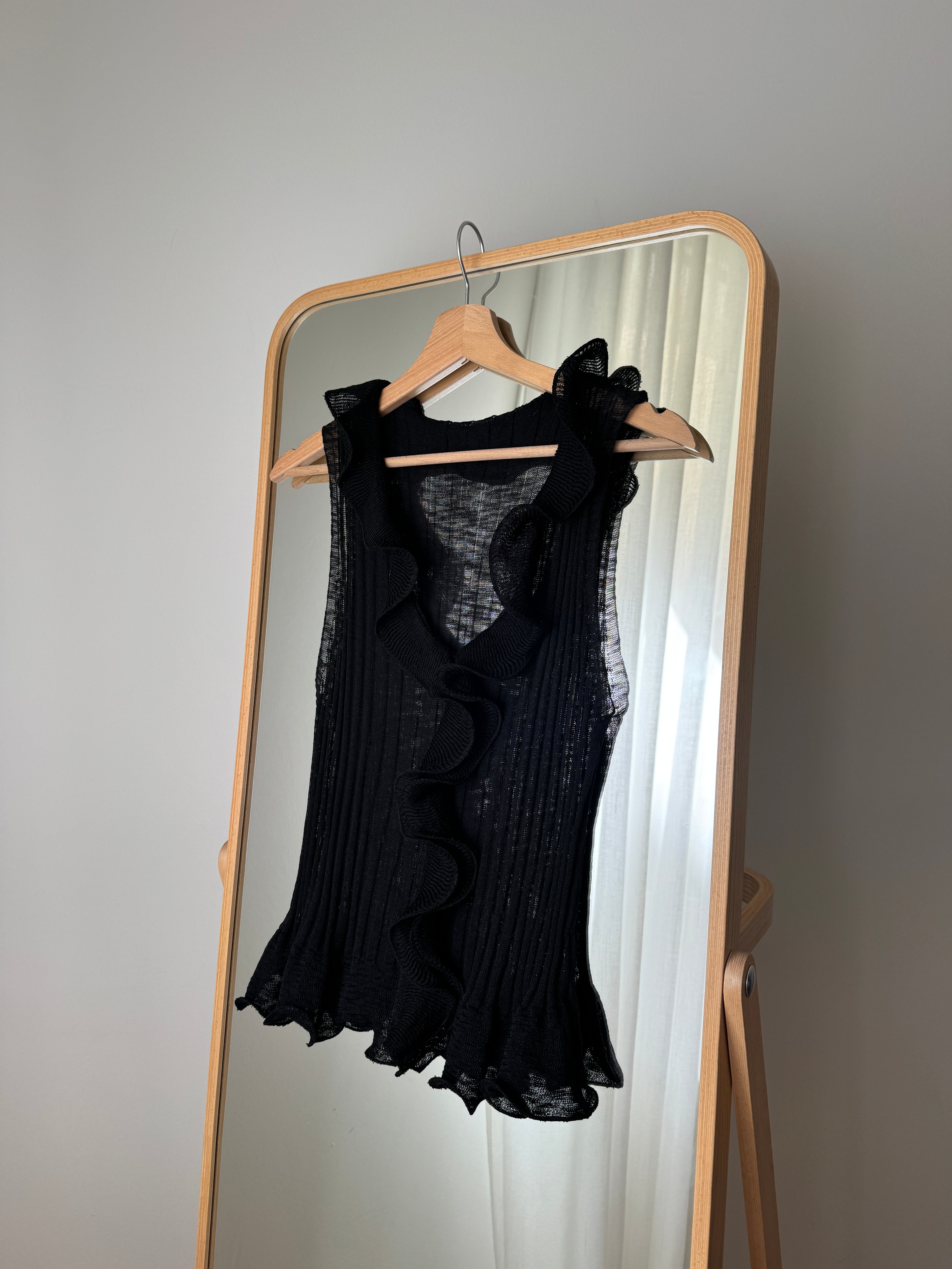 Top in viscosa con rouches - Nero