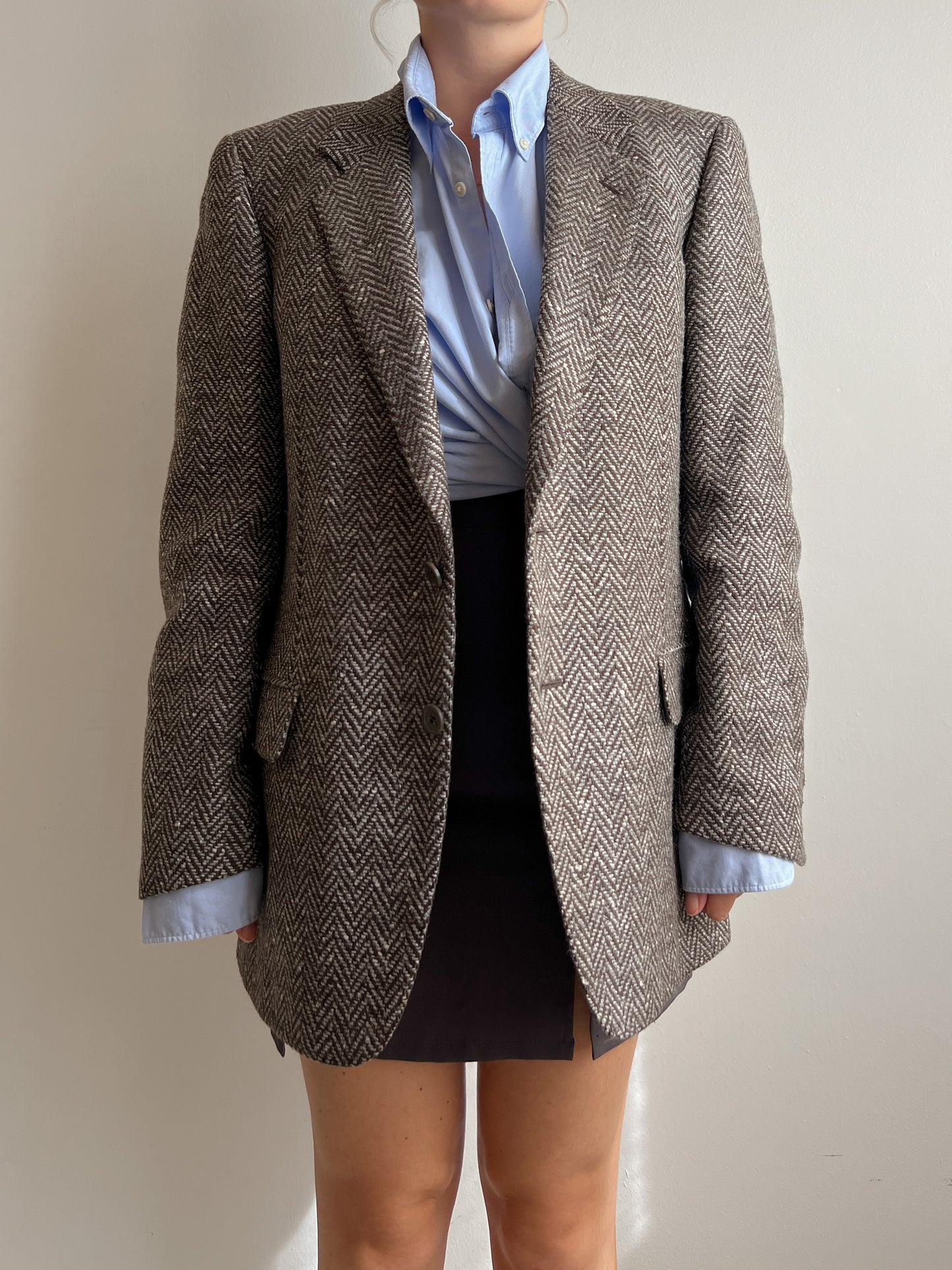 Pure virgin wool herringbone blazer