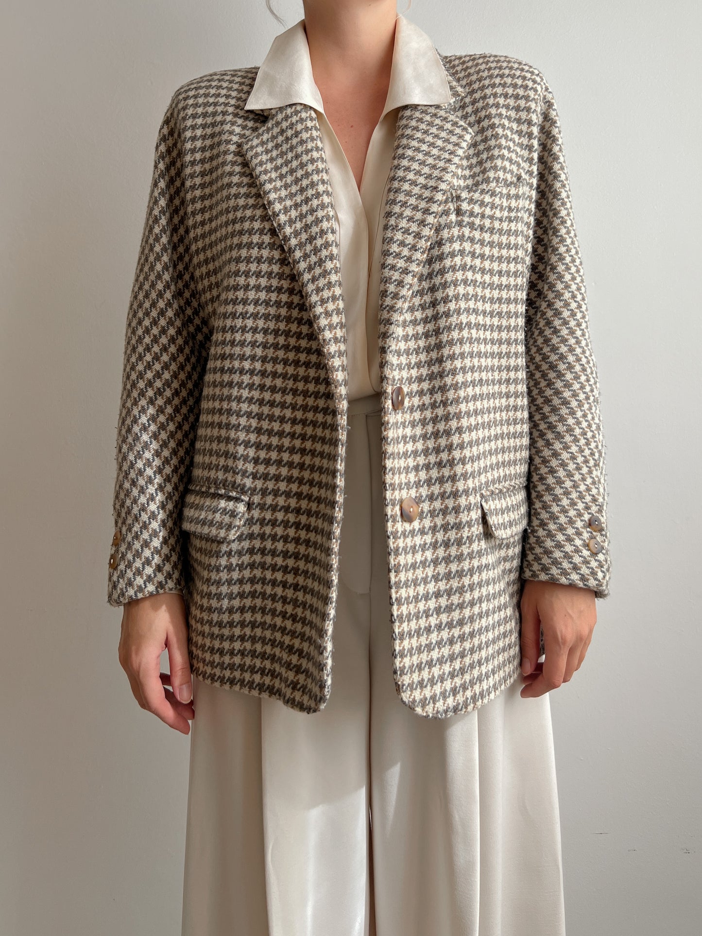 Wool and cashmere pied de poule blazer