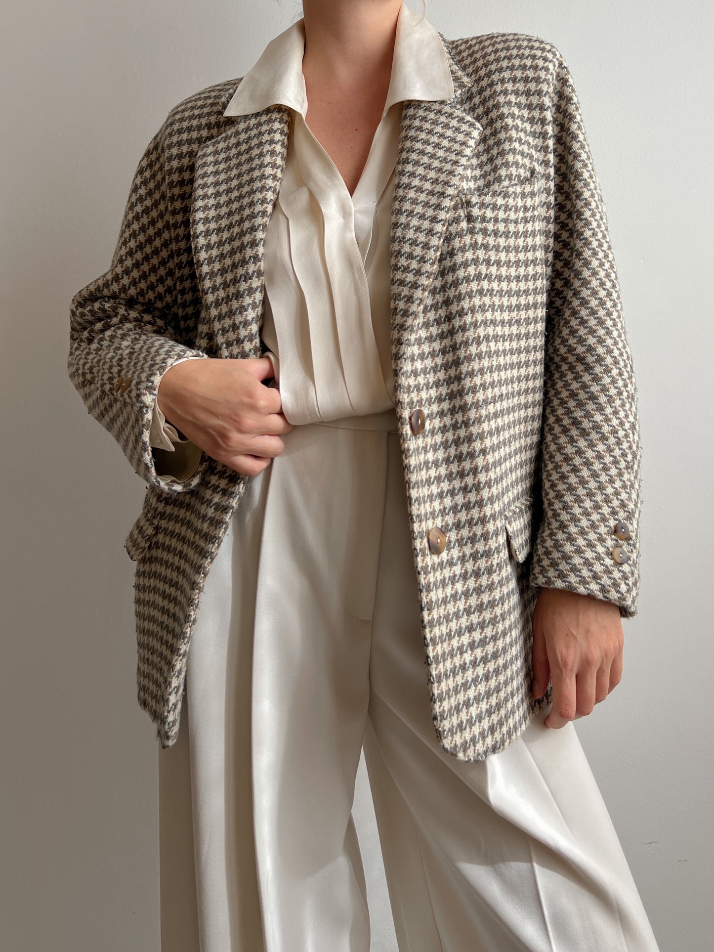 Wool and cashmere pied de poule blazer