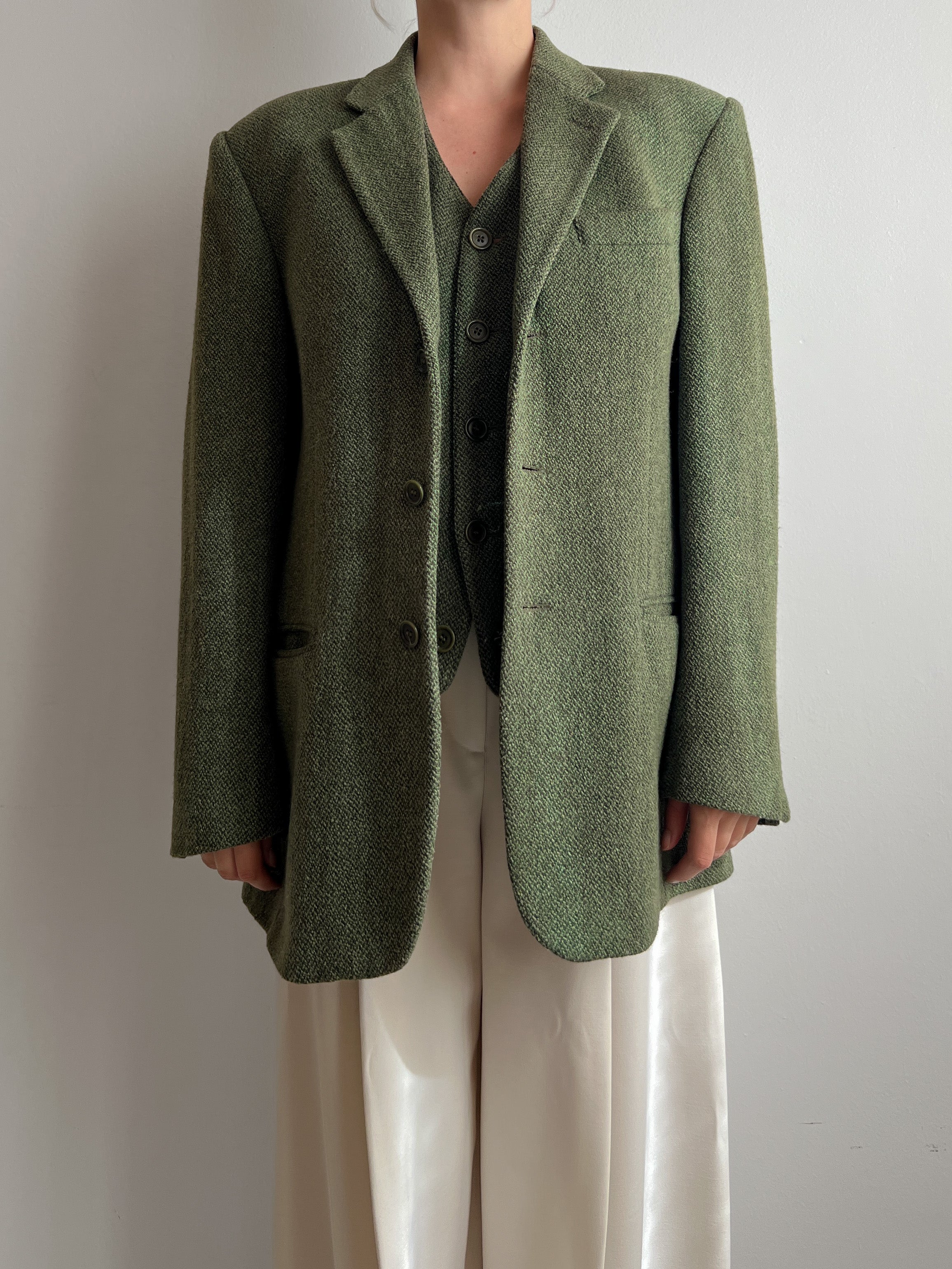 Wool green blazer and vest
