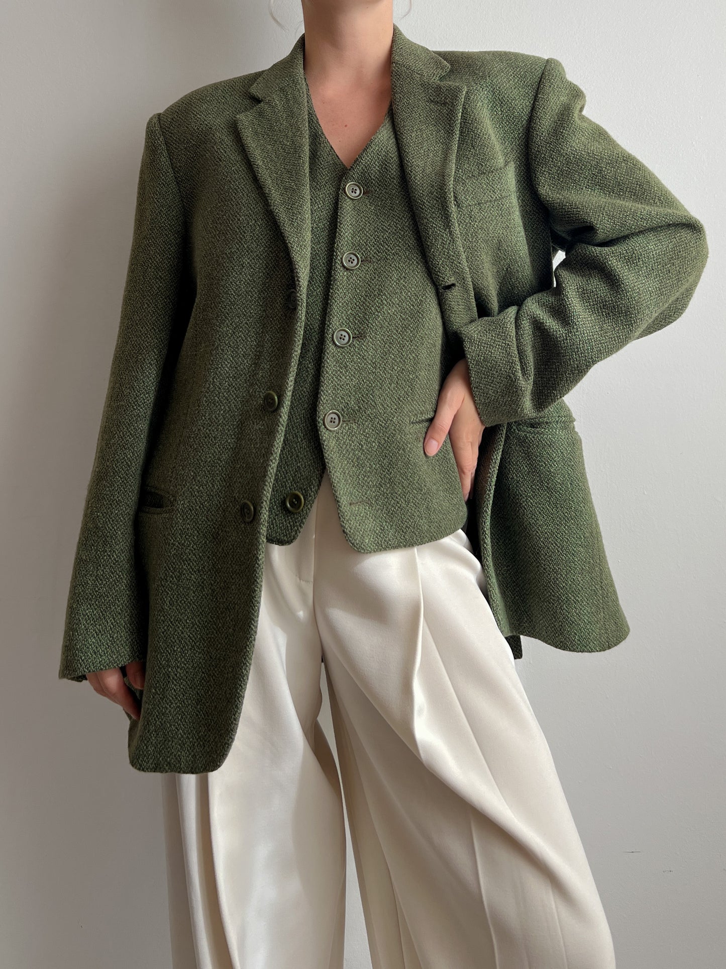 Wool green blazer and vest