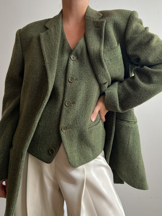 Wool green blazer and vest