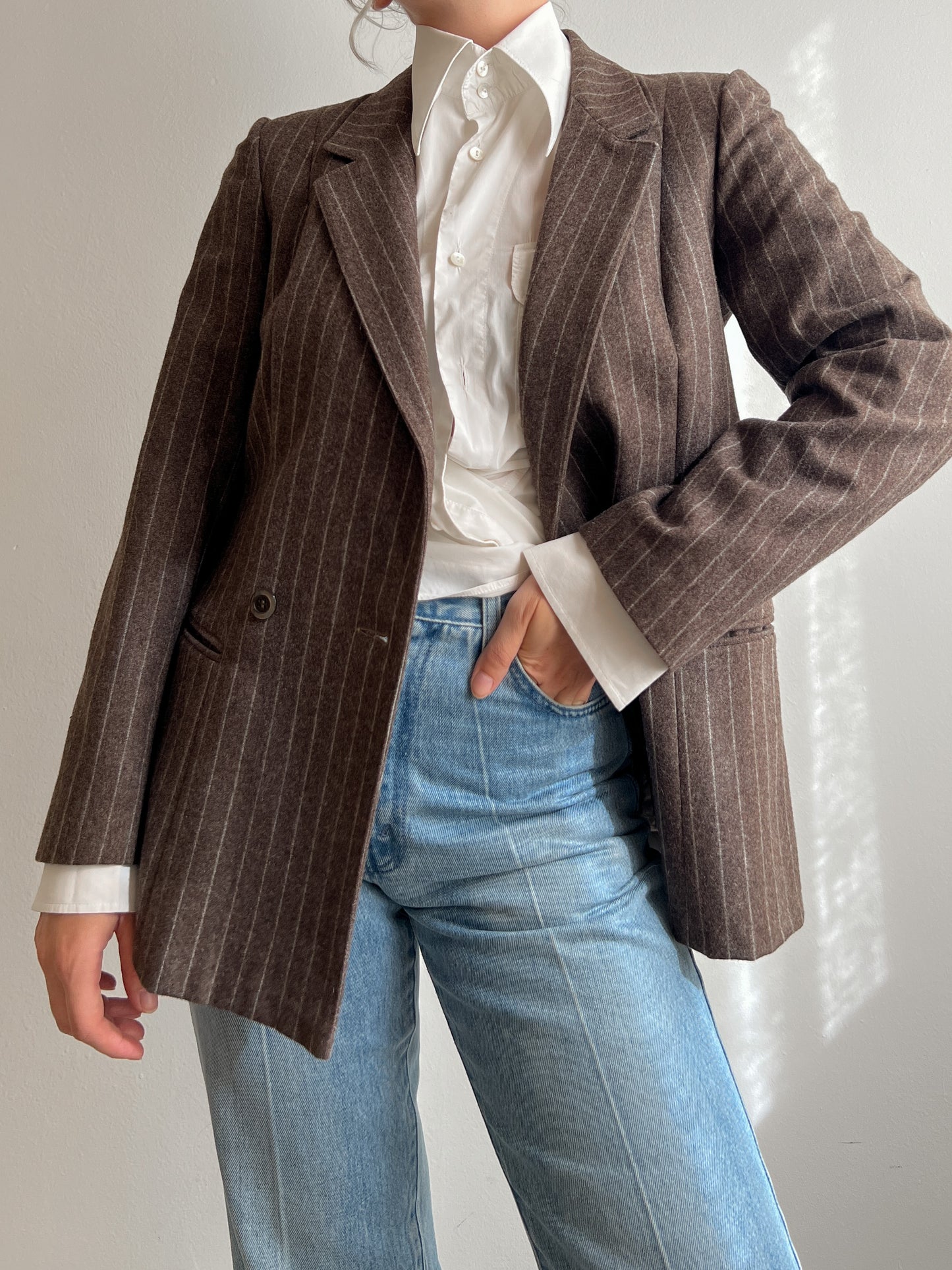 Pure wool brown pinstripe blazer