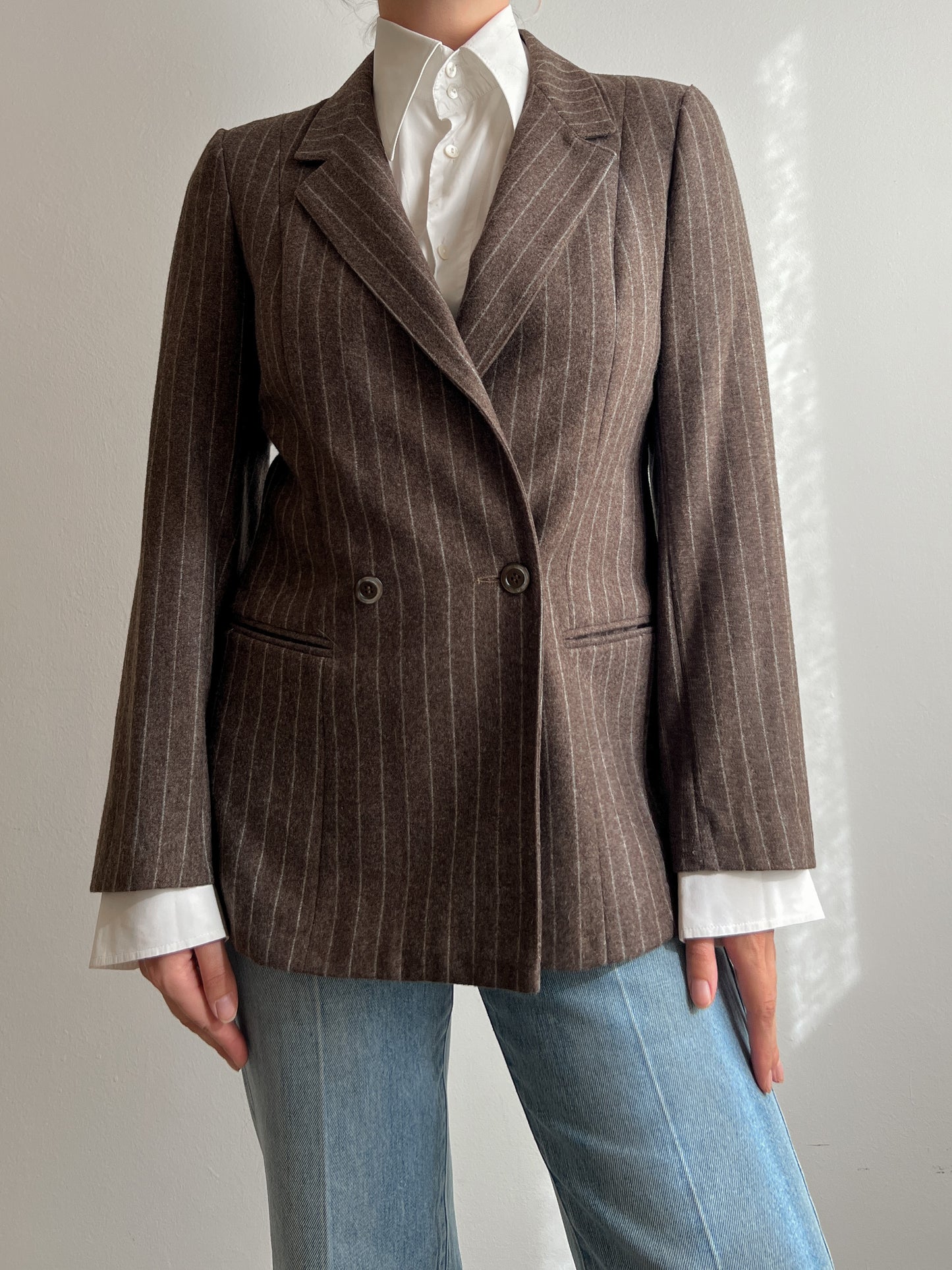 Pure wool brown pinstripe blazer