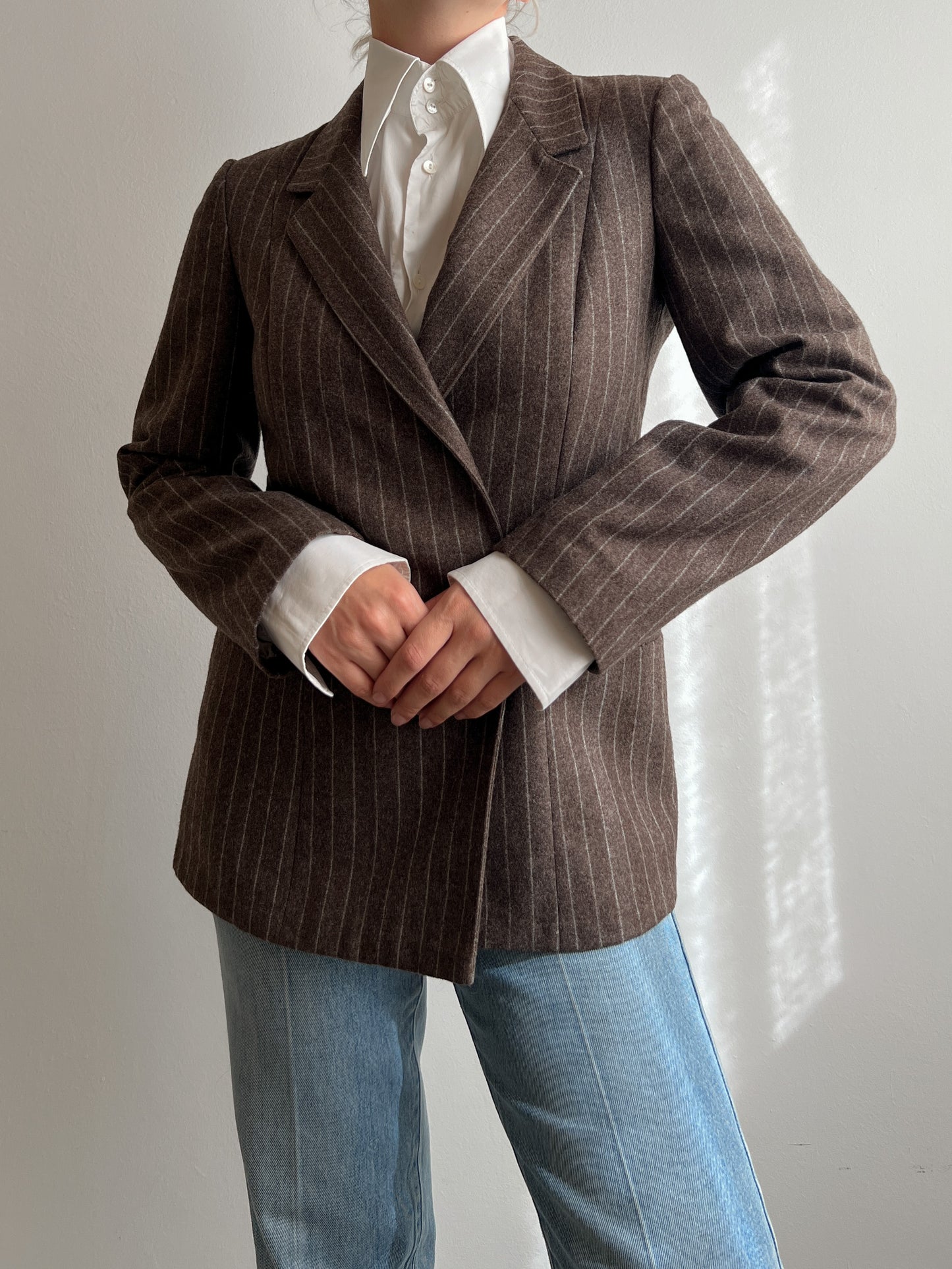 Pure wool brown pinstripe blazer