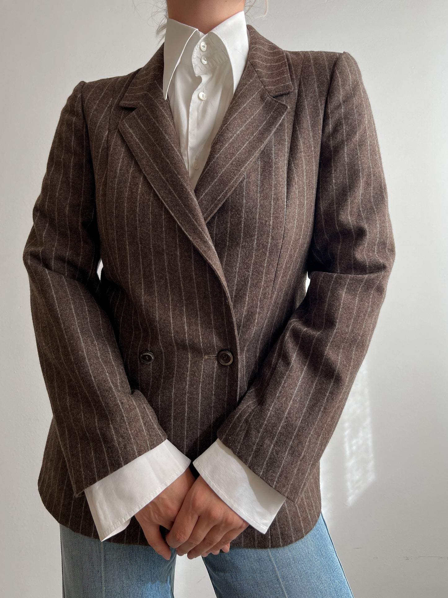 Pure wool brown pinstripe blazer