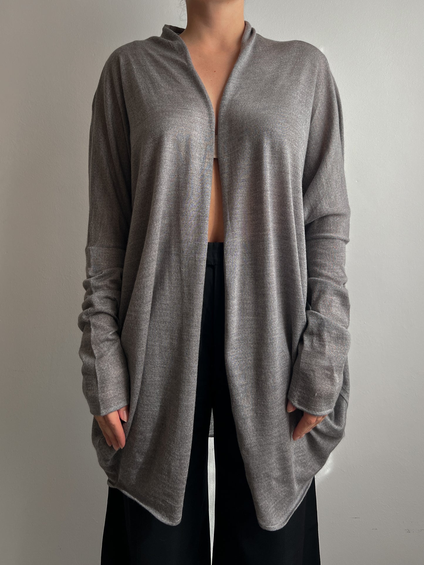 Merino wool and silk grey cardigan