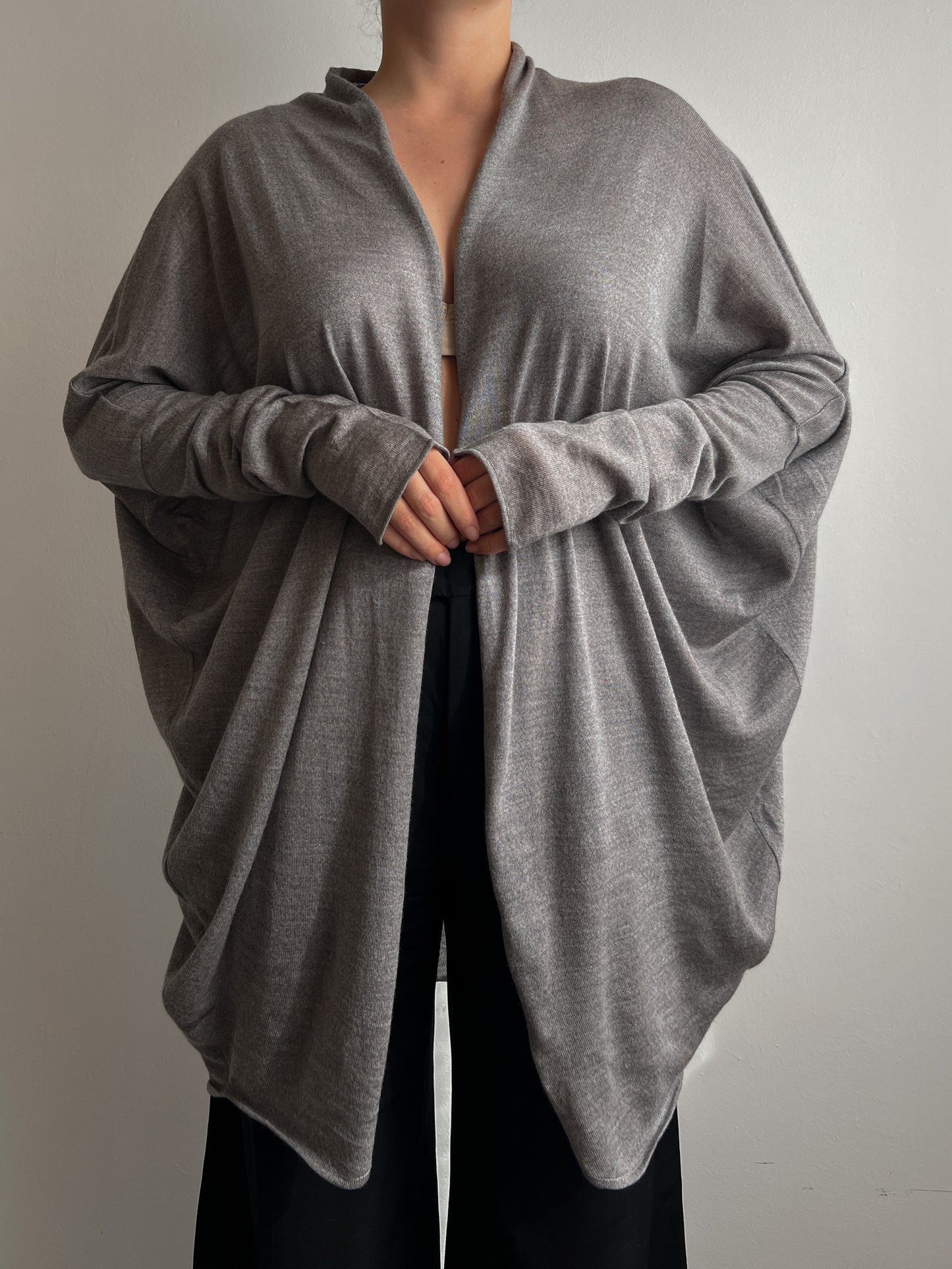 Merino wool and silk grey cardigan