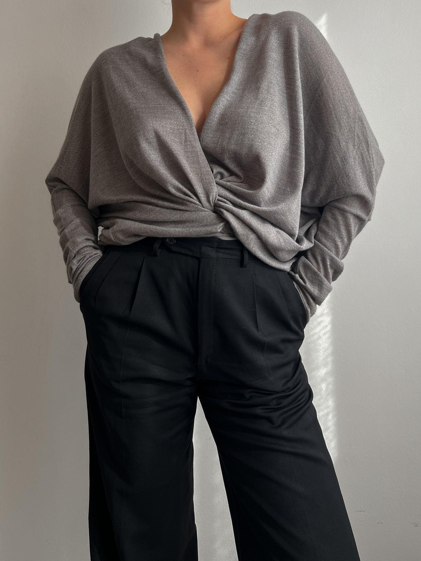 Merino wool and silk grey cardigan