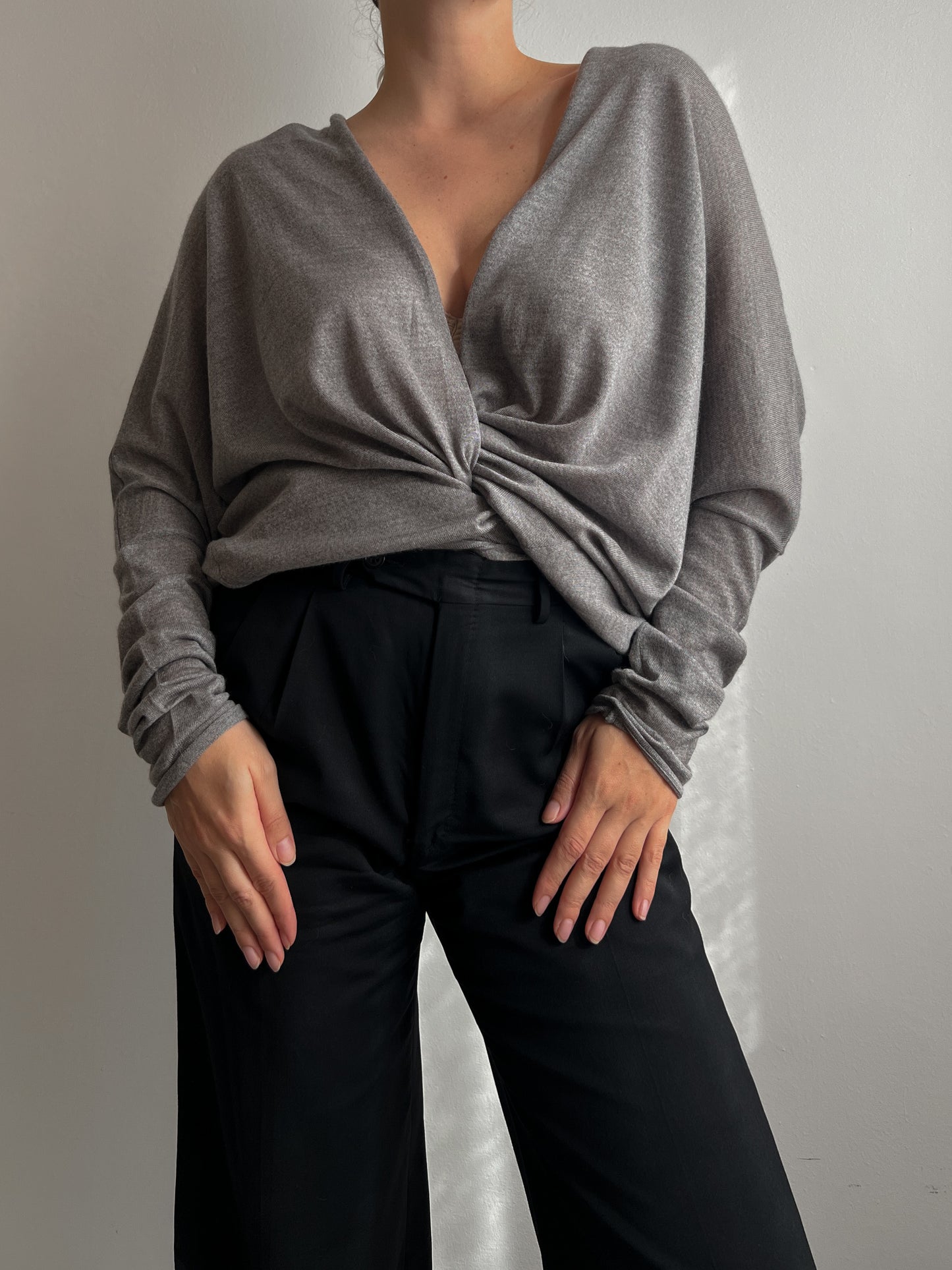 Merino wool and silk grey cardigan