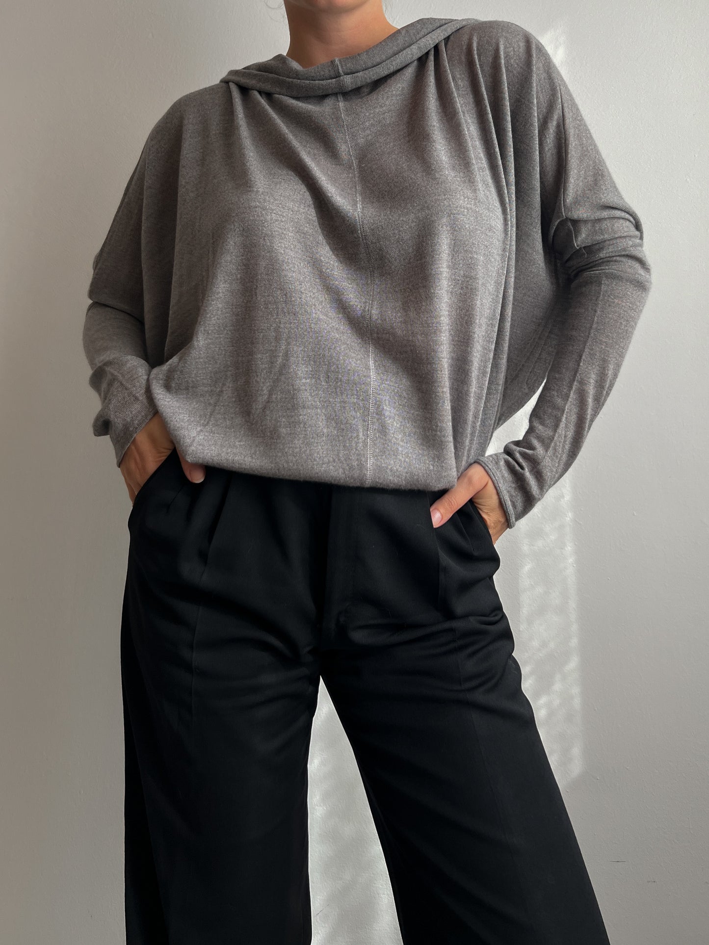 Merino wool and silk grey cardigan