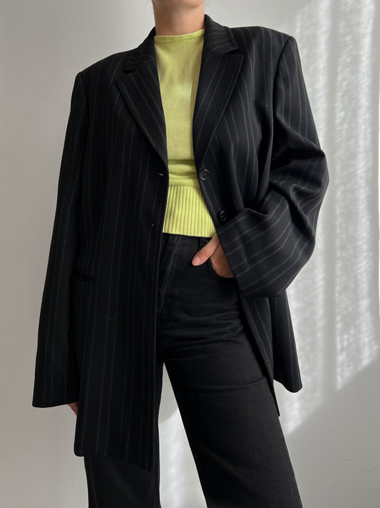 Wool black pinstripe blazer