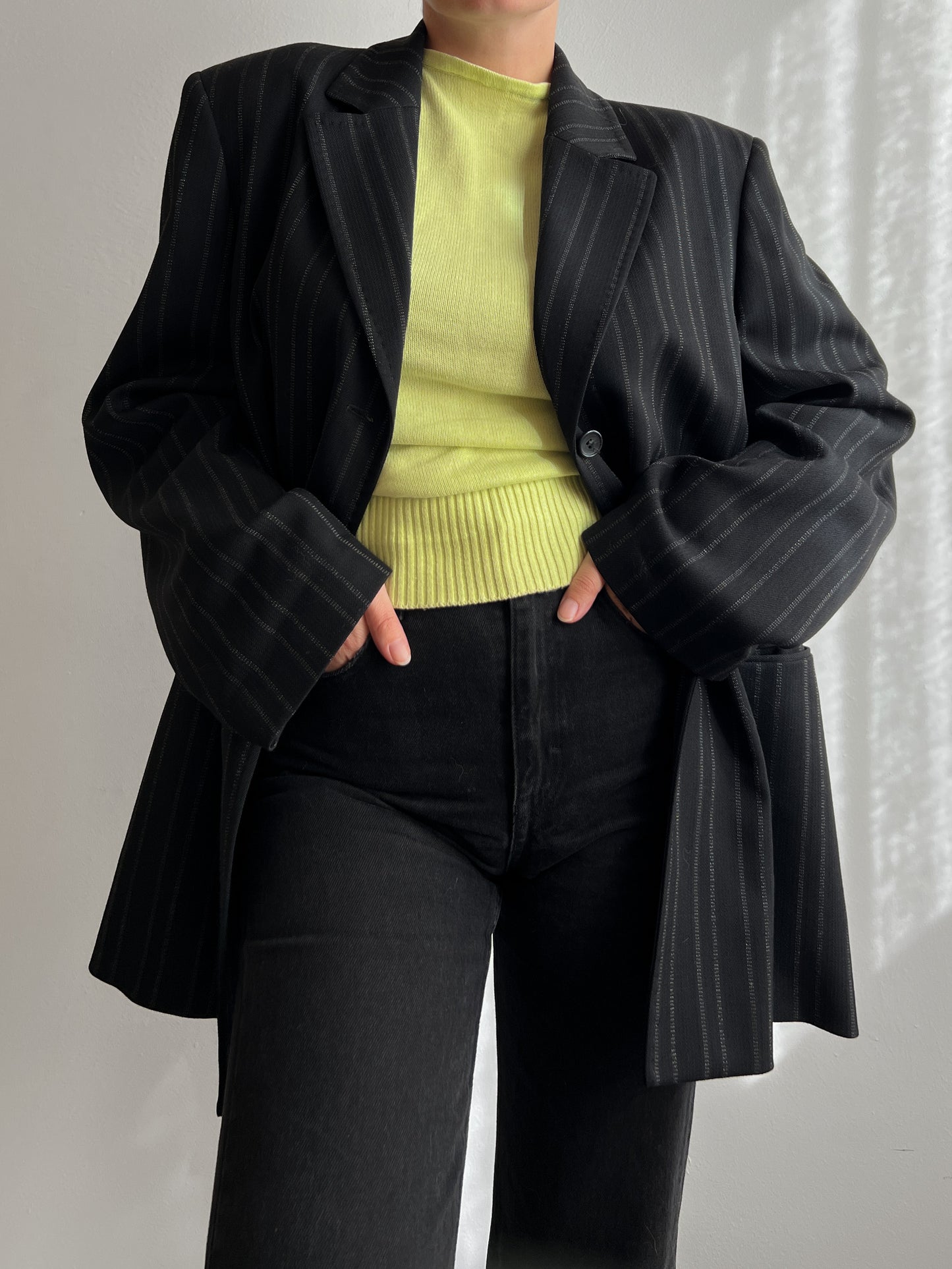 Wool black pinstripe blazer